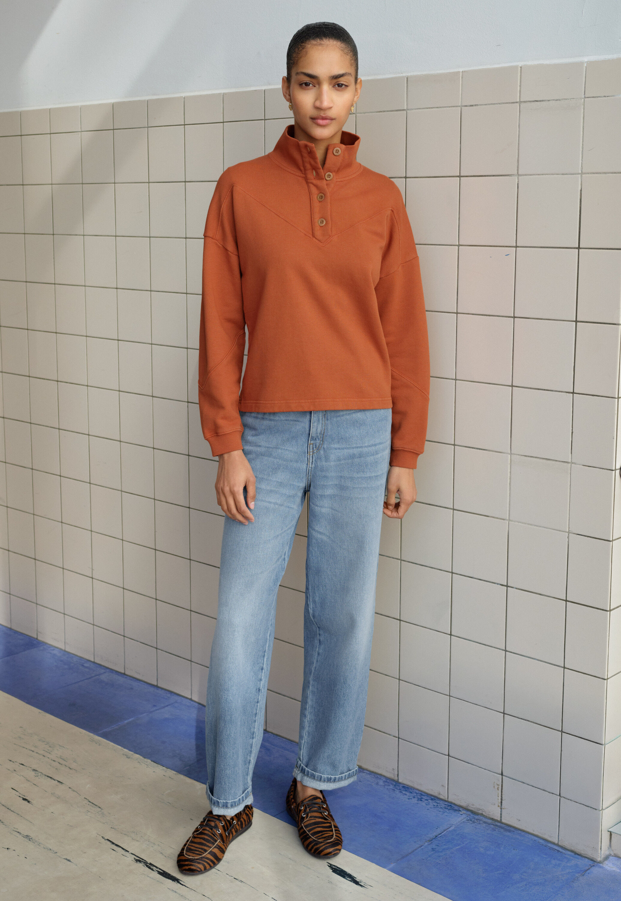 Striped sweatshirt, Burnt orange, large