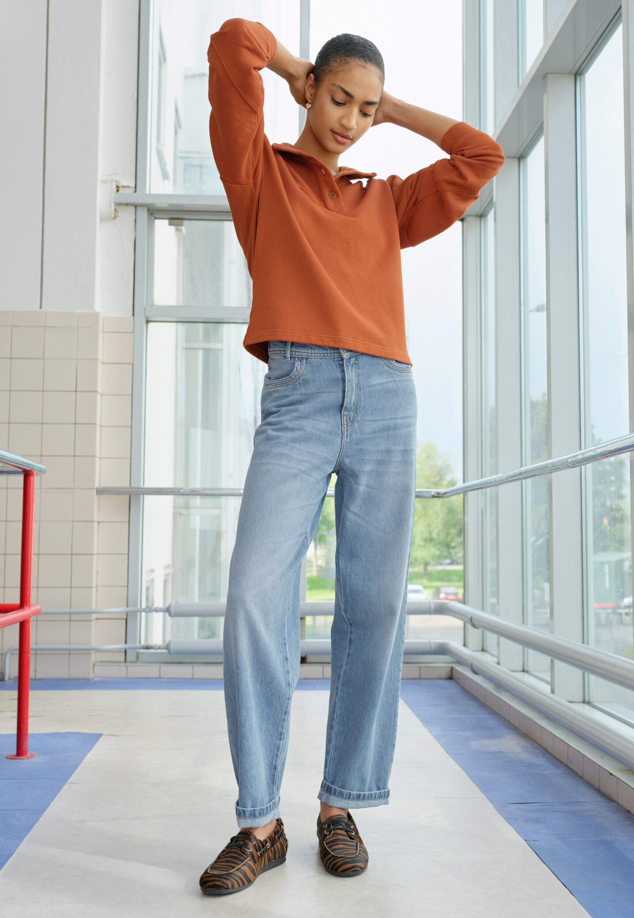 Striped sweatshirt, Burnt orange, large