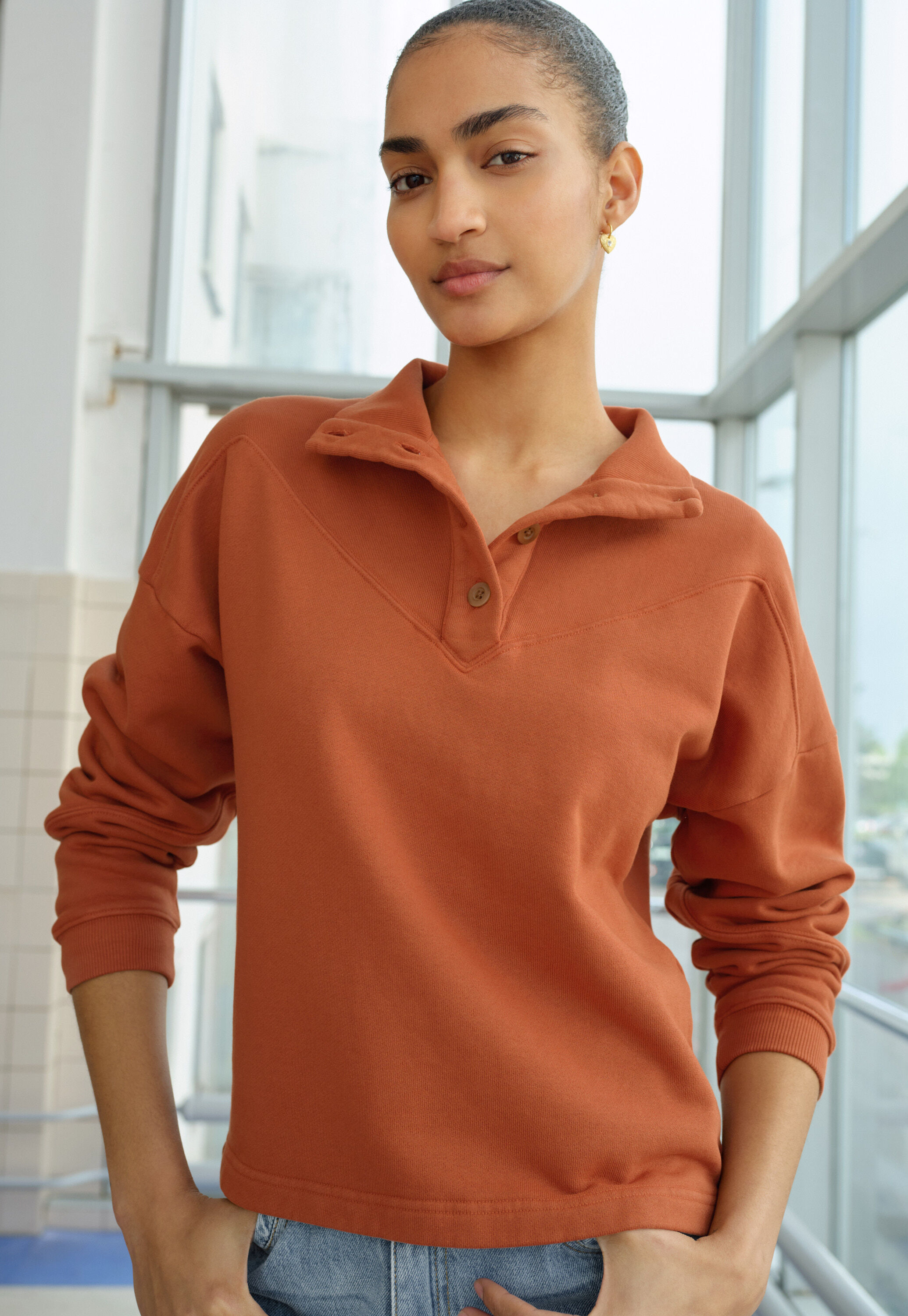 Striped sweatshirt, Burnt orange, large
