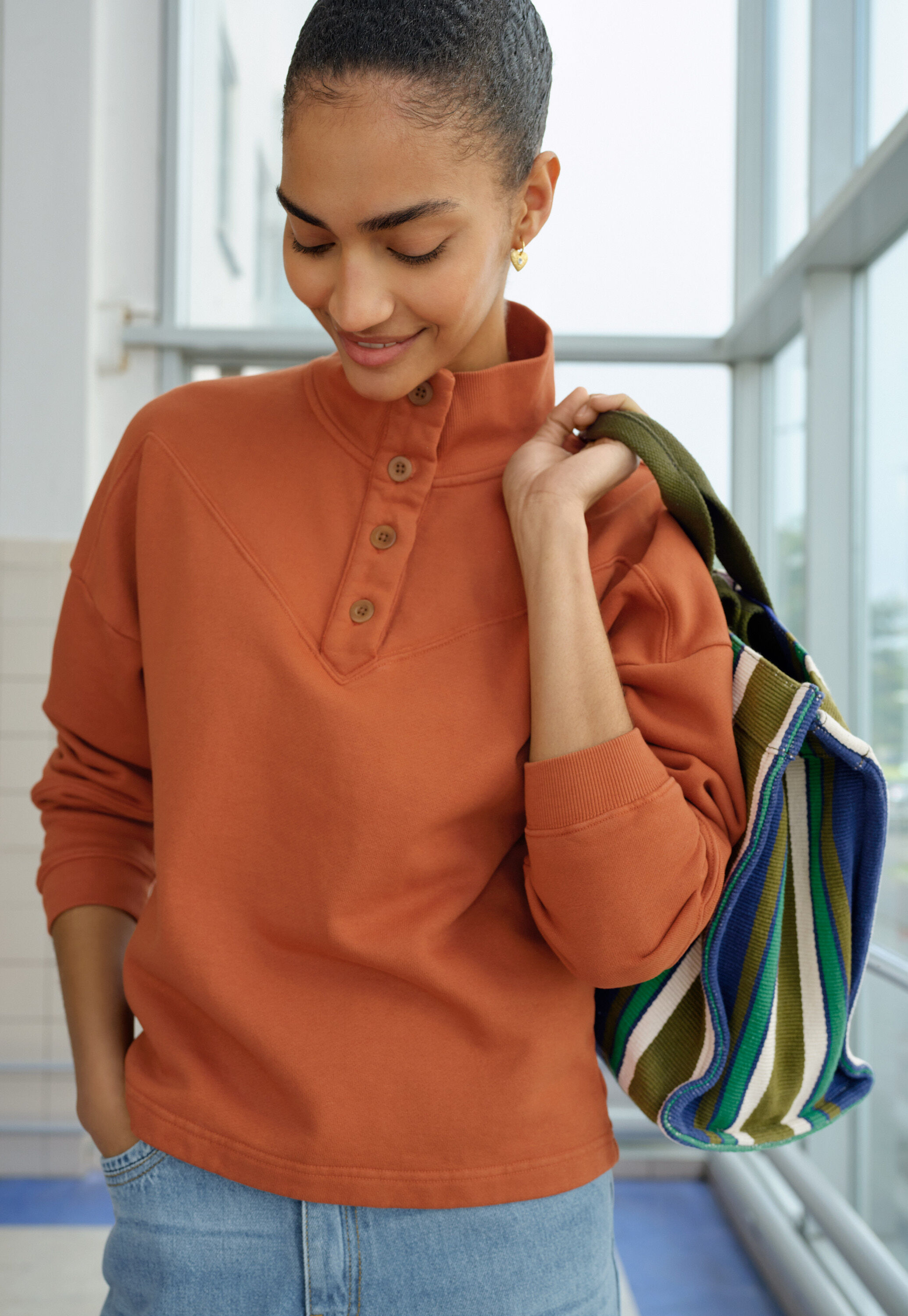 Striped sweatshirt, Burnt orange, large