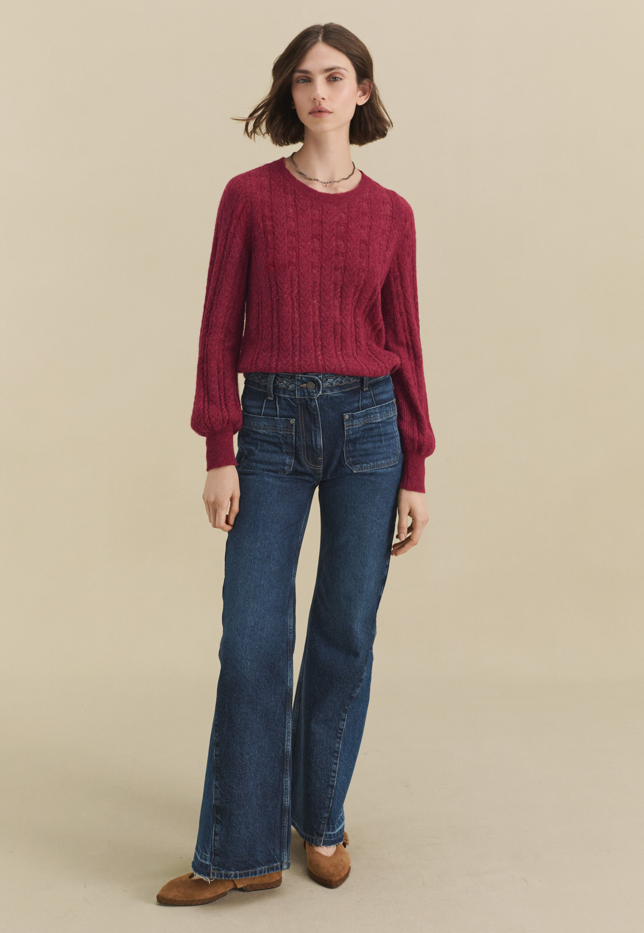 Lace-stitch sweater