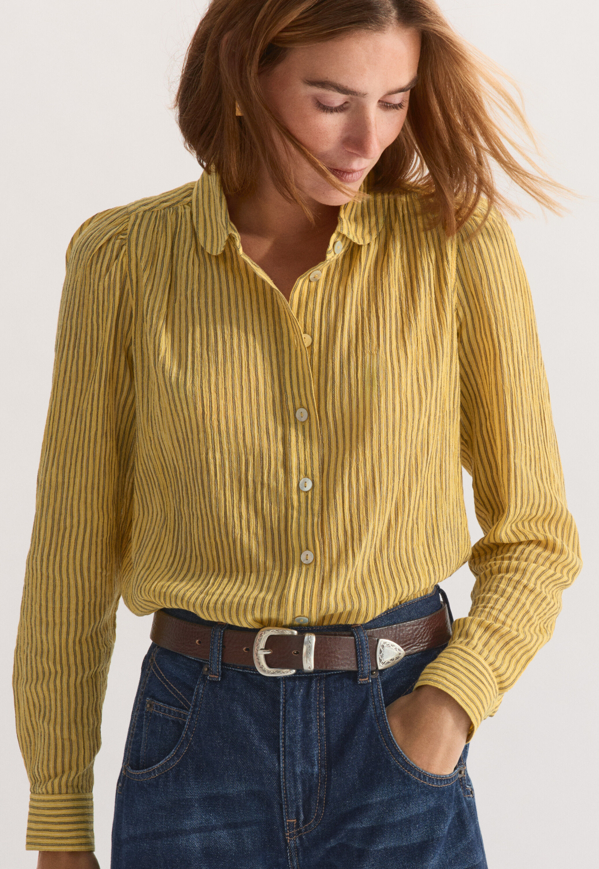 Crinkle striped blouse