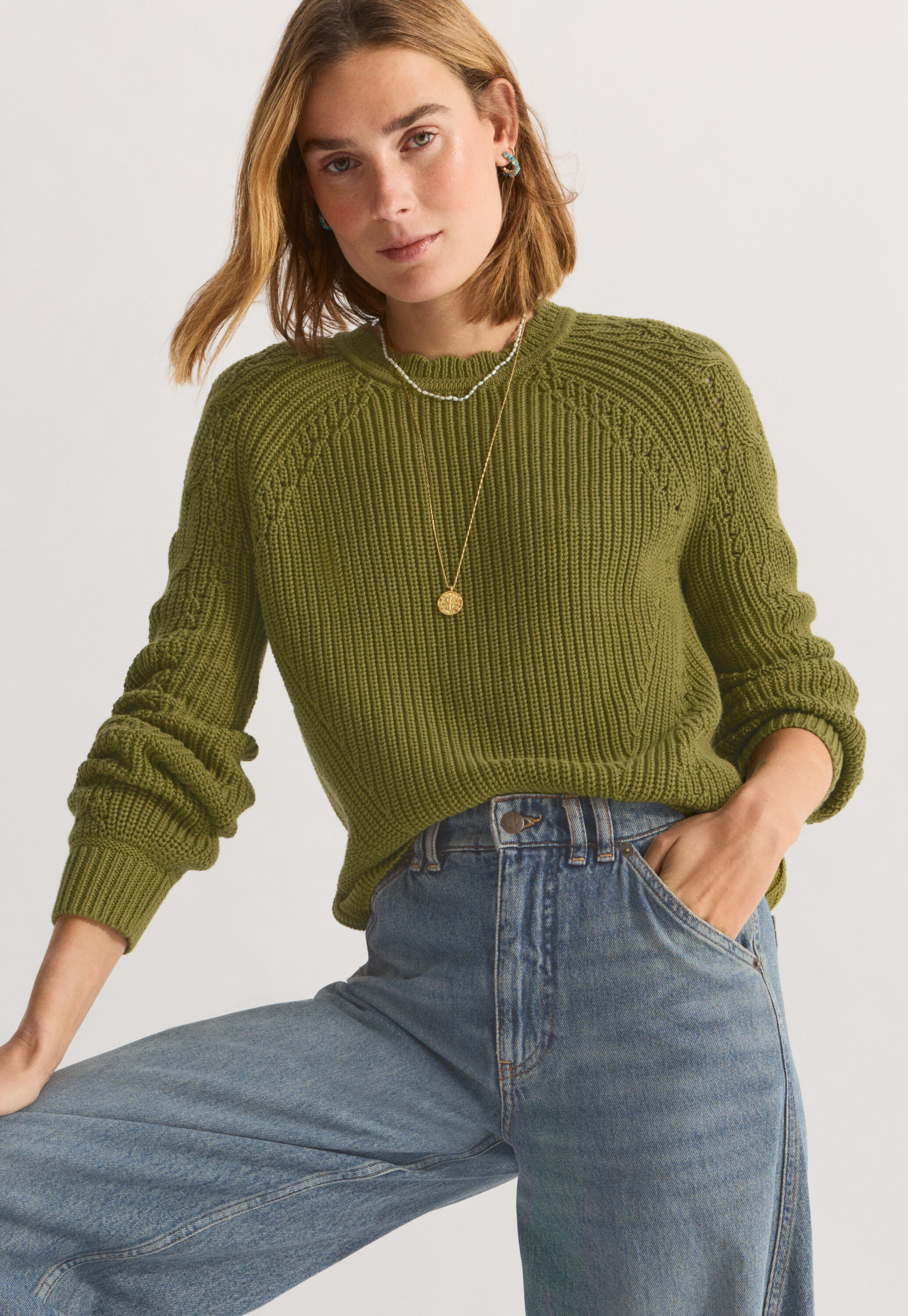 Cable-sleeve sweater