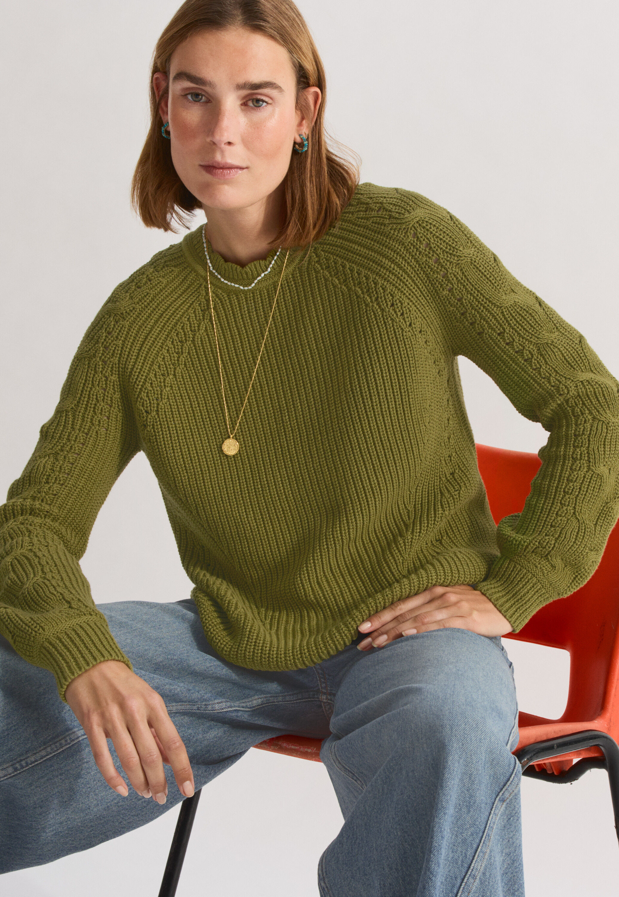 Cable-sleeve sweater