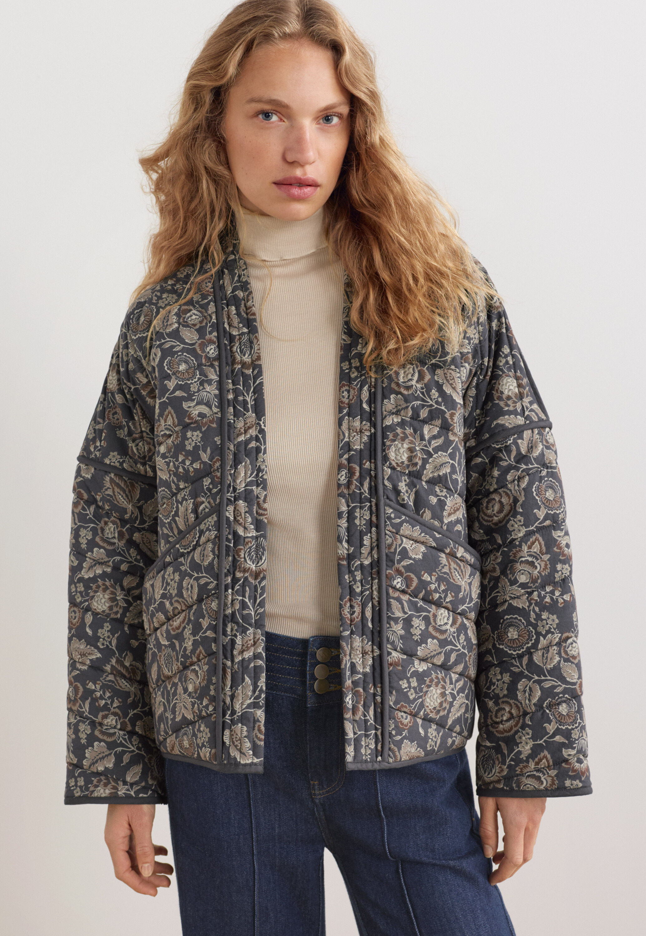 Quilted printed jacket, Charcoal mink, large