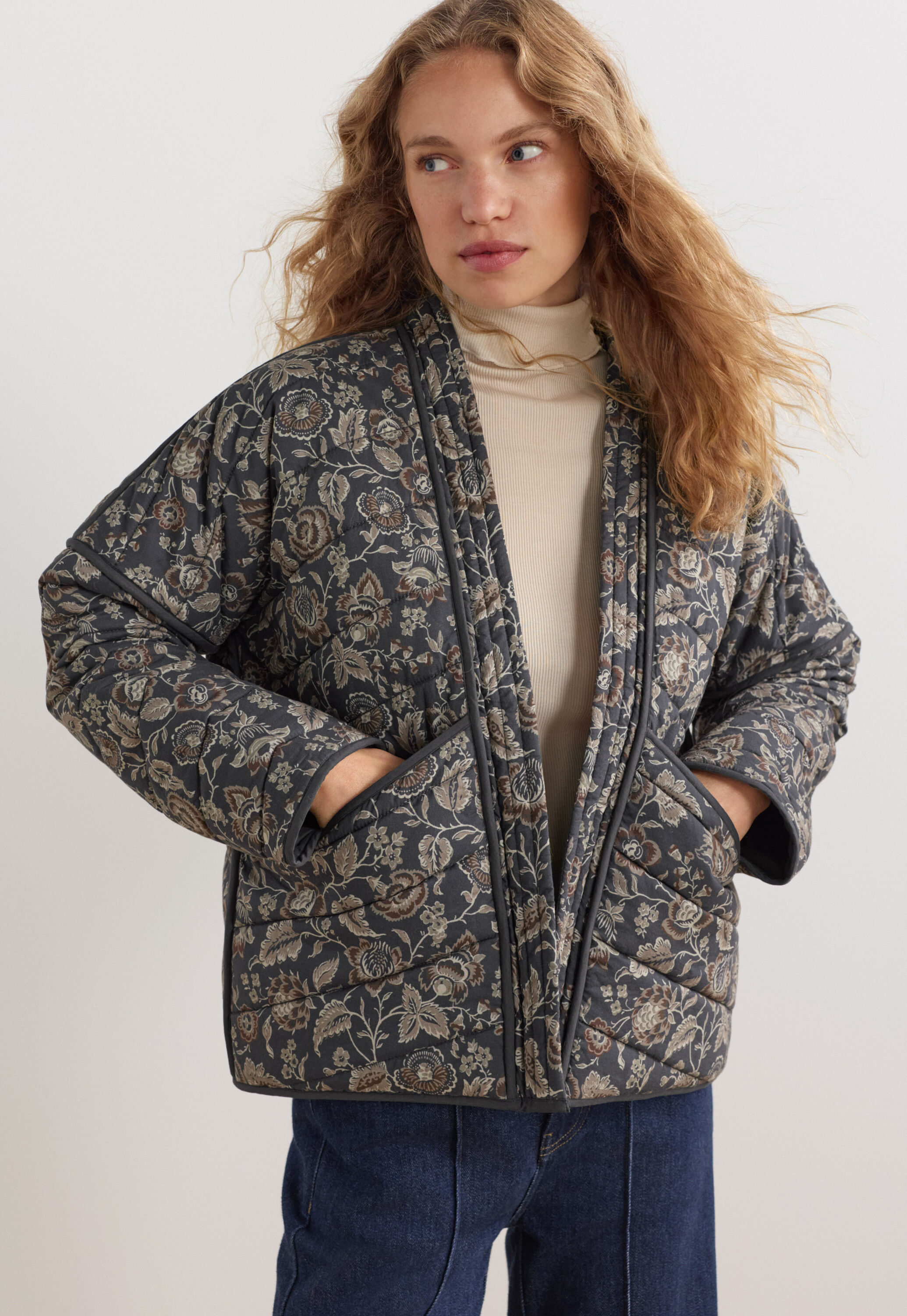 Quilted printed jacket, Charcoal mink, large