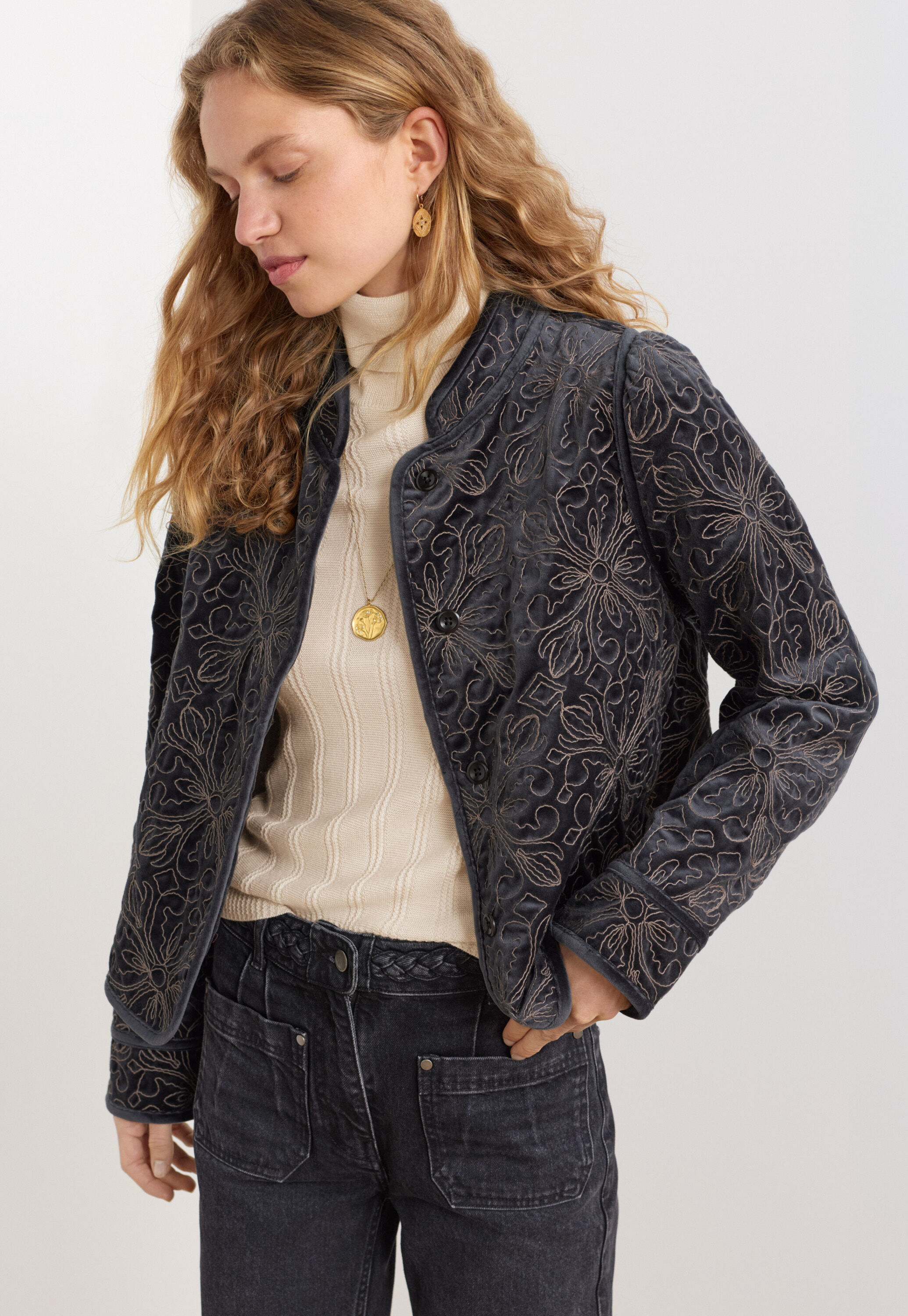 Quilted embroidered jacket