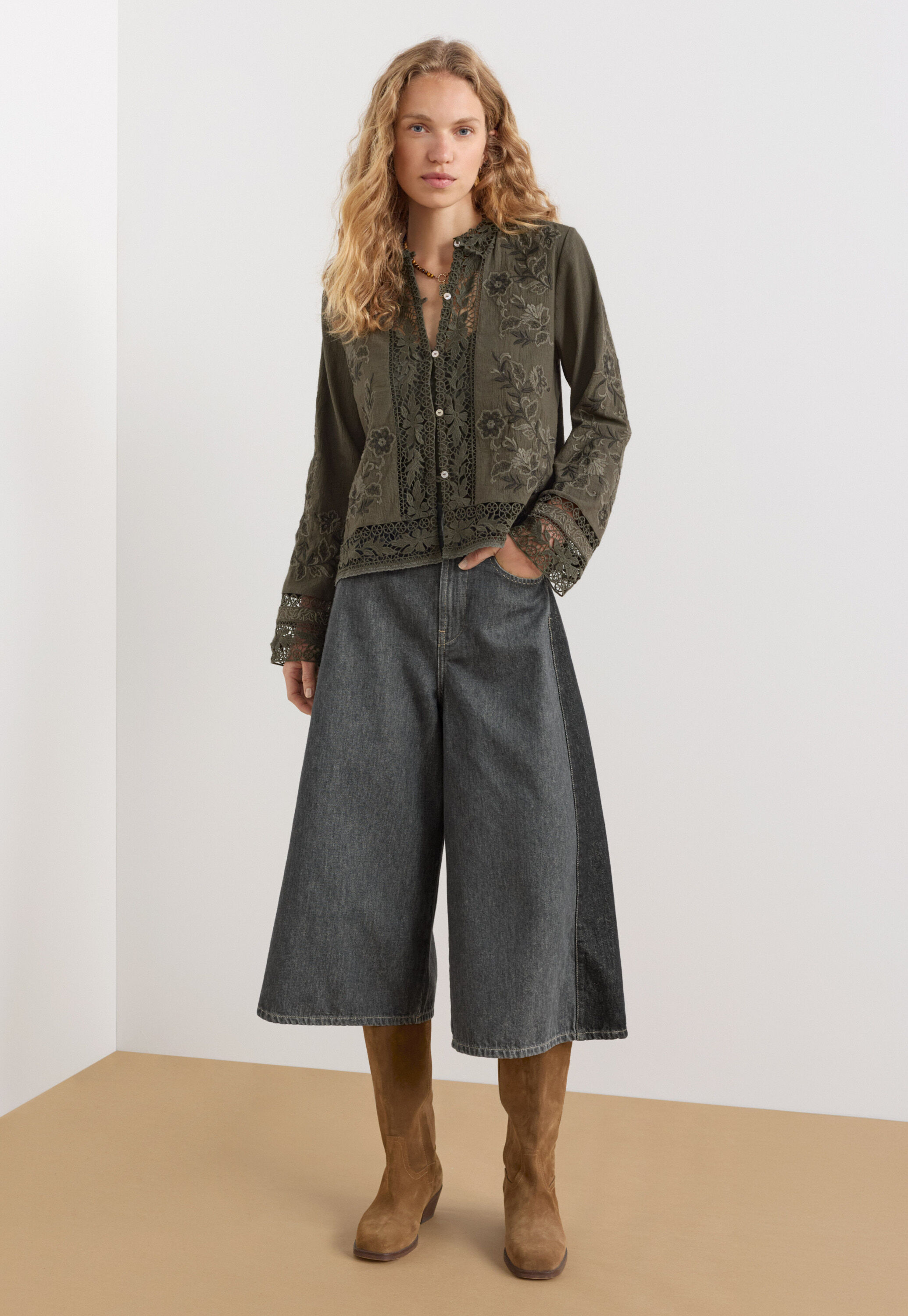 Denim Culottes, Grey wash, large