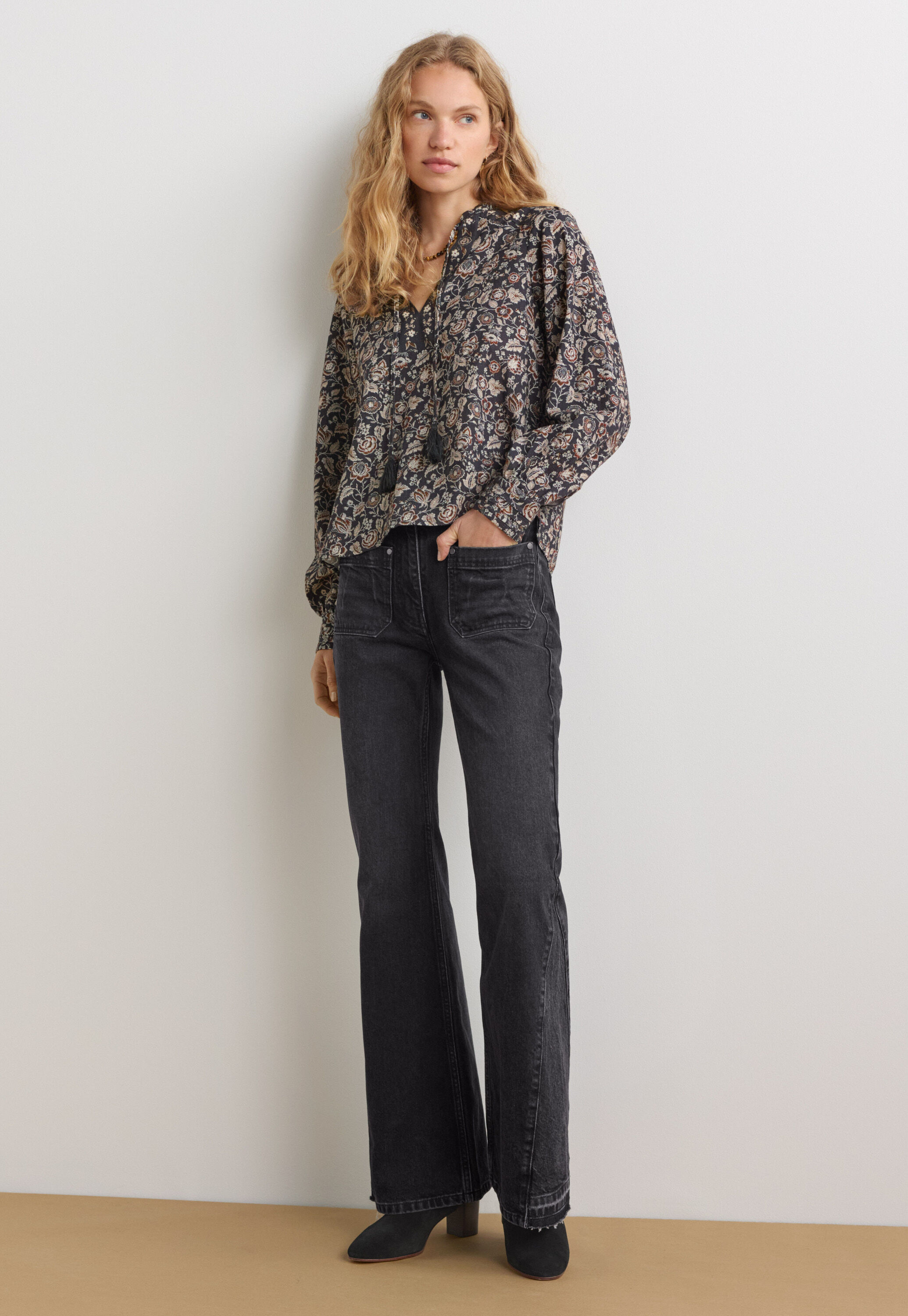 Printed blouse, Charcoal mink, large