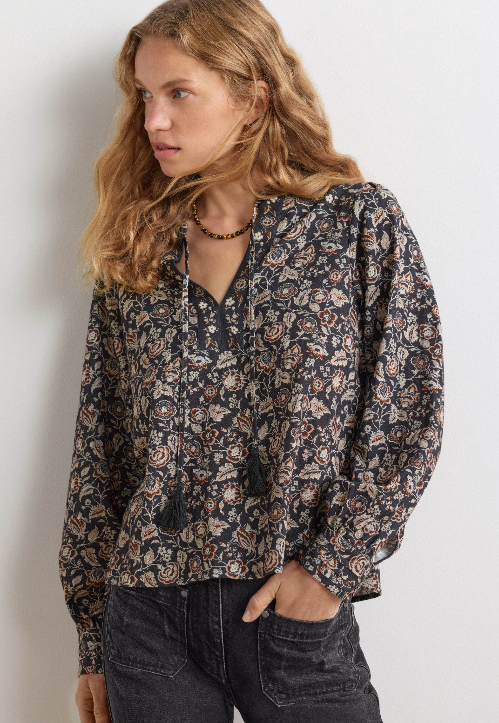 Printed blouse, Charcoal mink, large