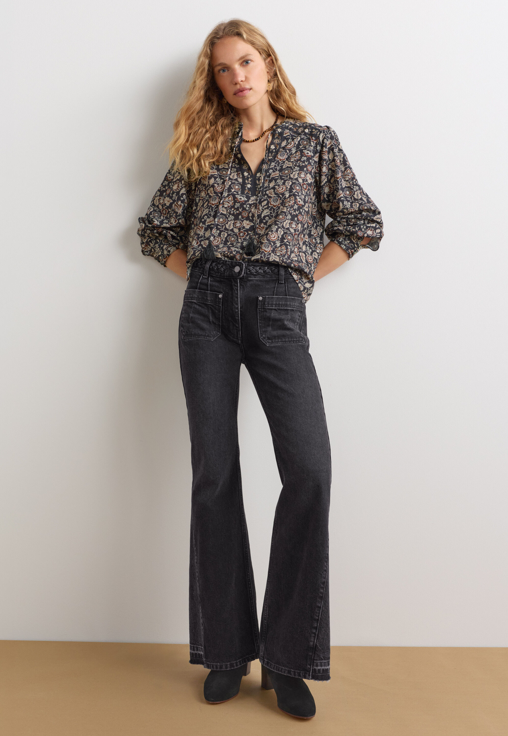 Printed blouse, Charcoal mink, large