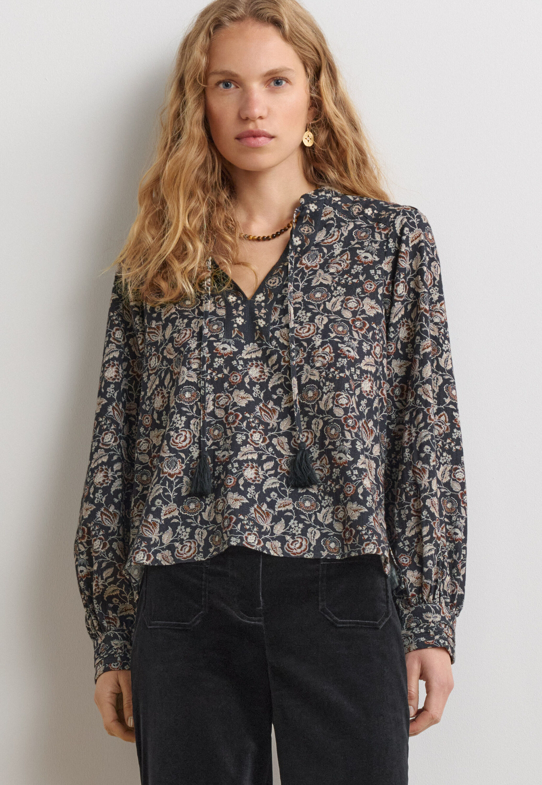 Printed blouse, Charcoal mink, large