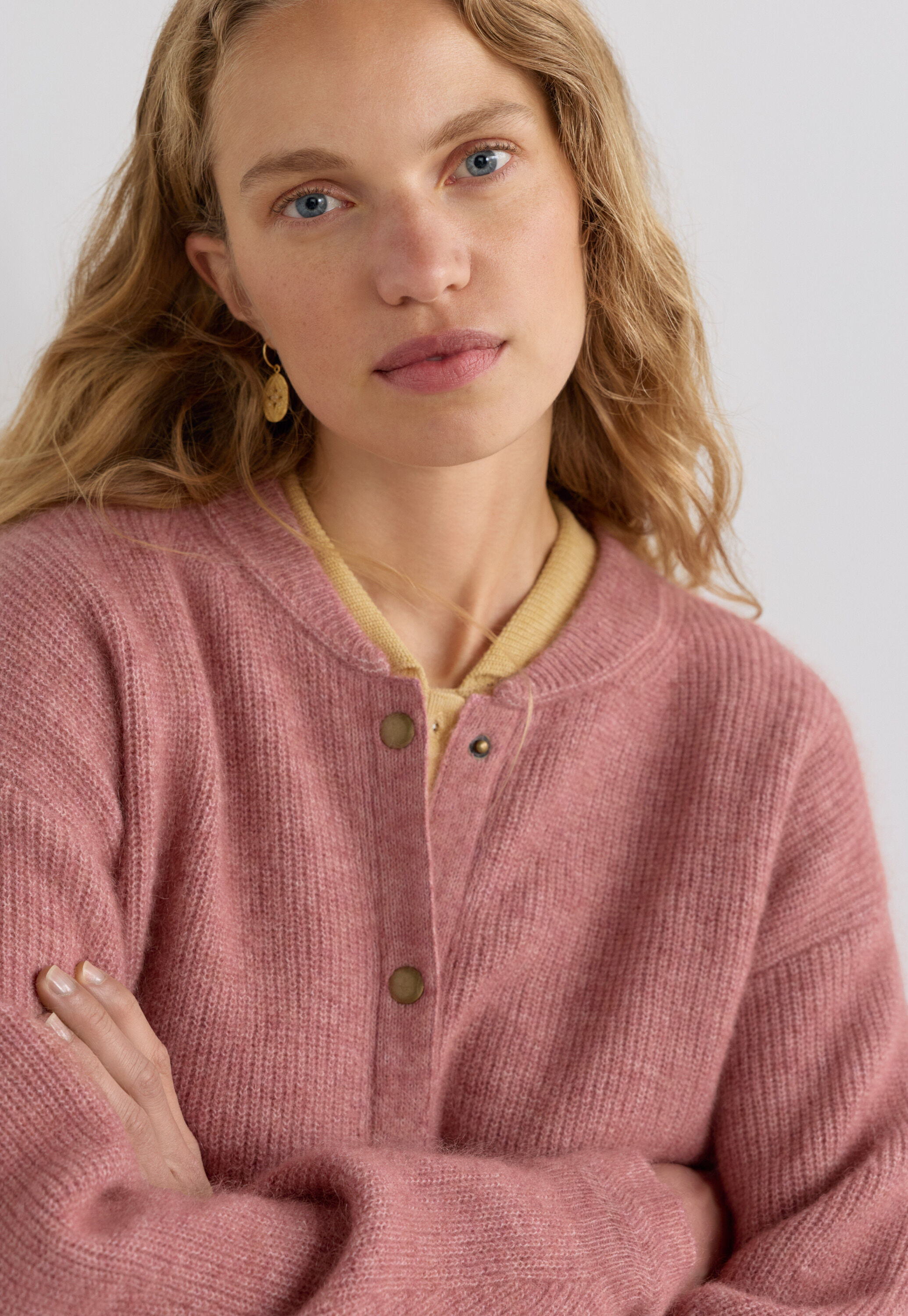 Rib-stitch bomber jacket, Pink peach, large