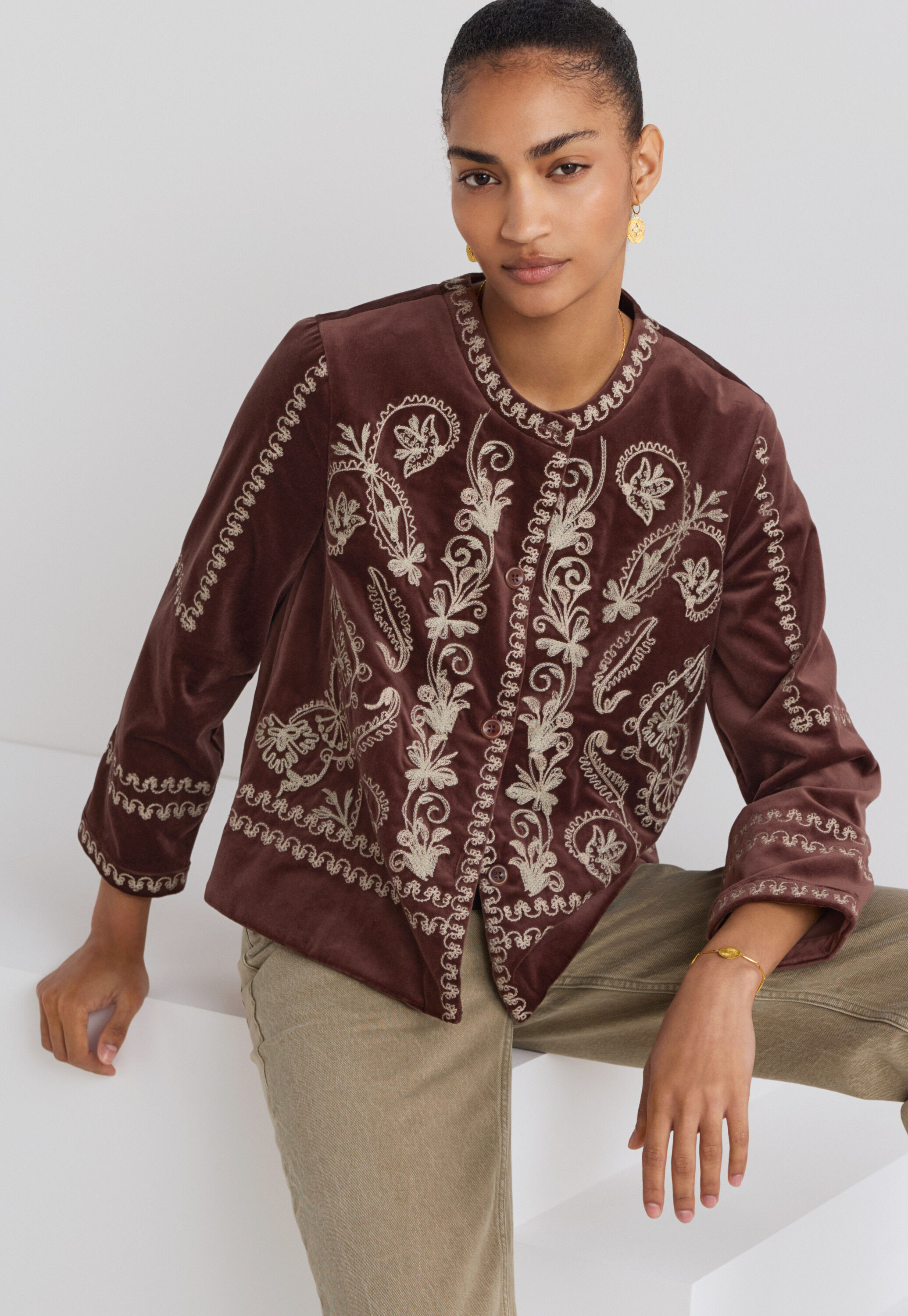 Embroidered velvet jacket, Port, large