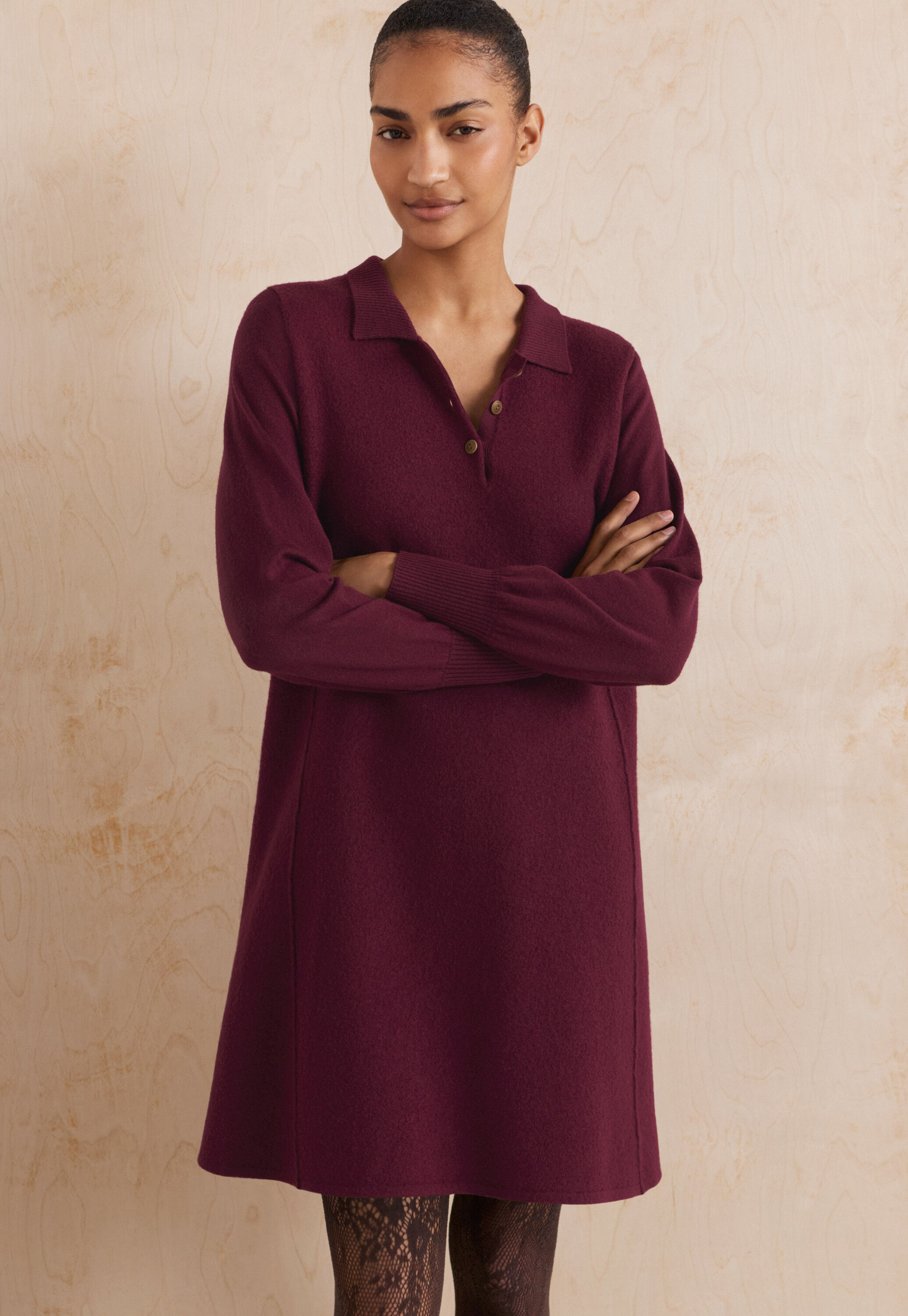 Collared dress, Burgundy, large