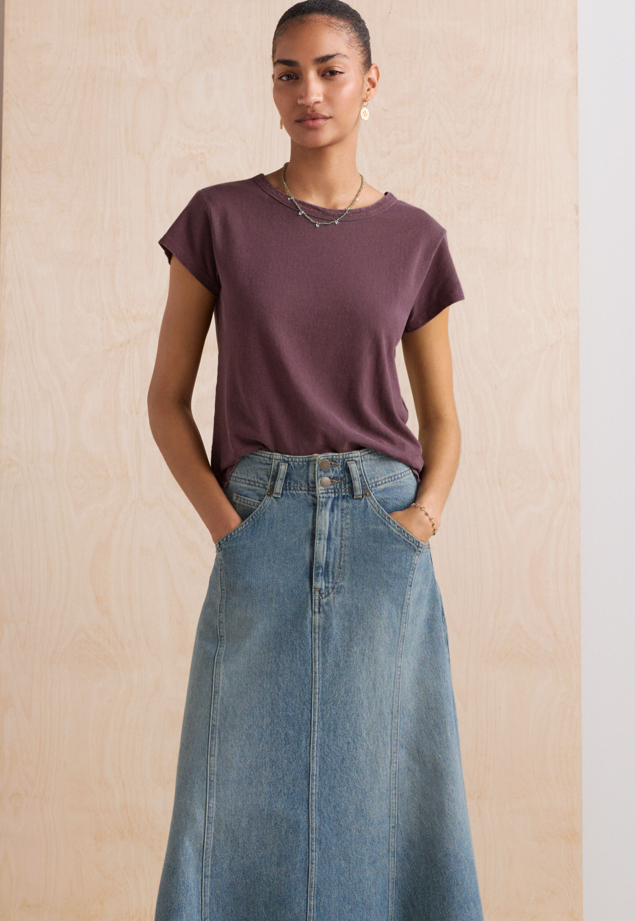 Full denim skirt, Mid wash, large
