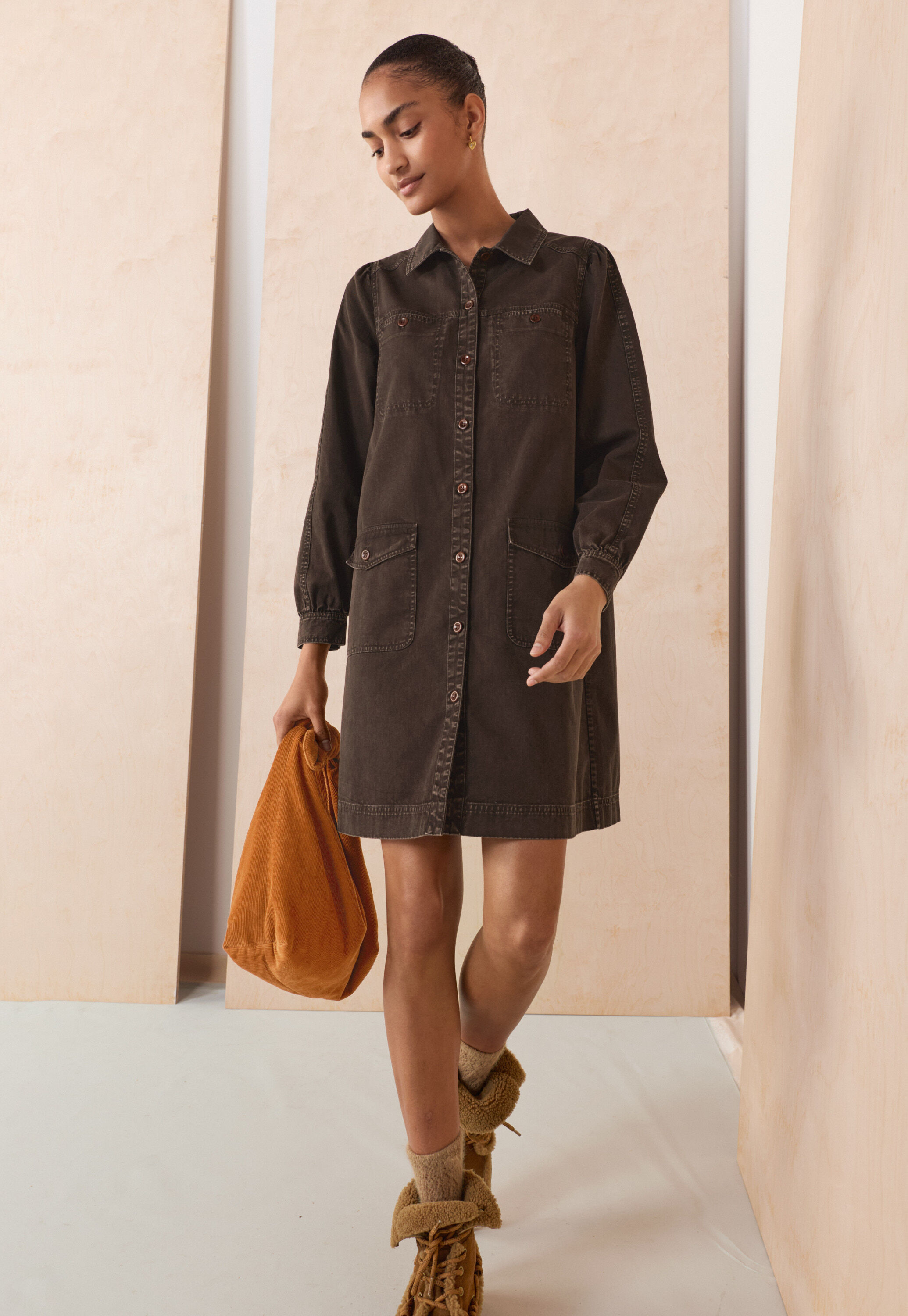 Garment-dyed dress, Dark chocolate, large