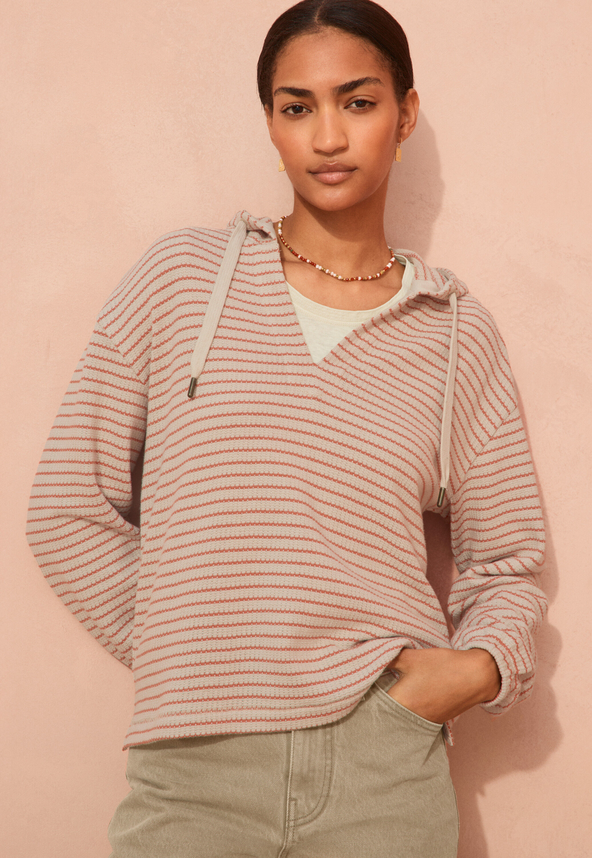 Textured striped hoodie