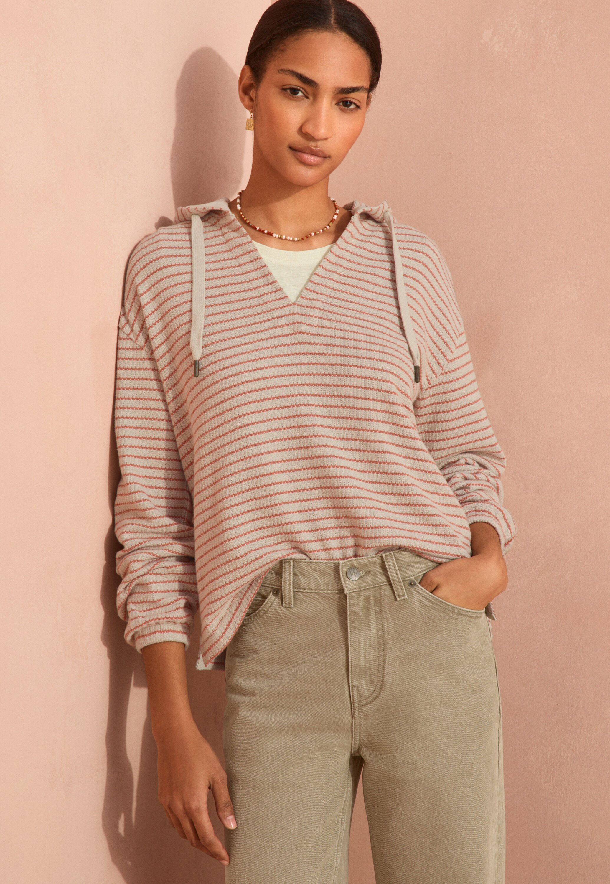 Textured striped hoodie