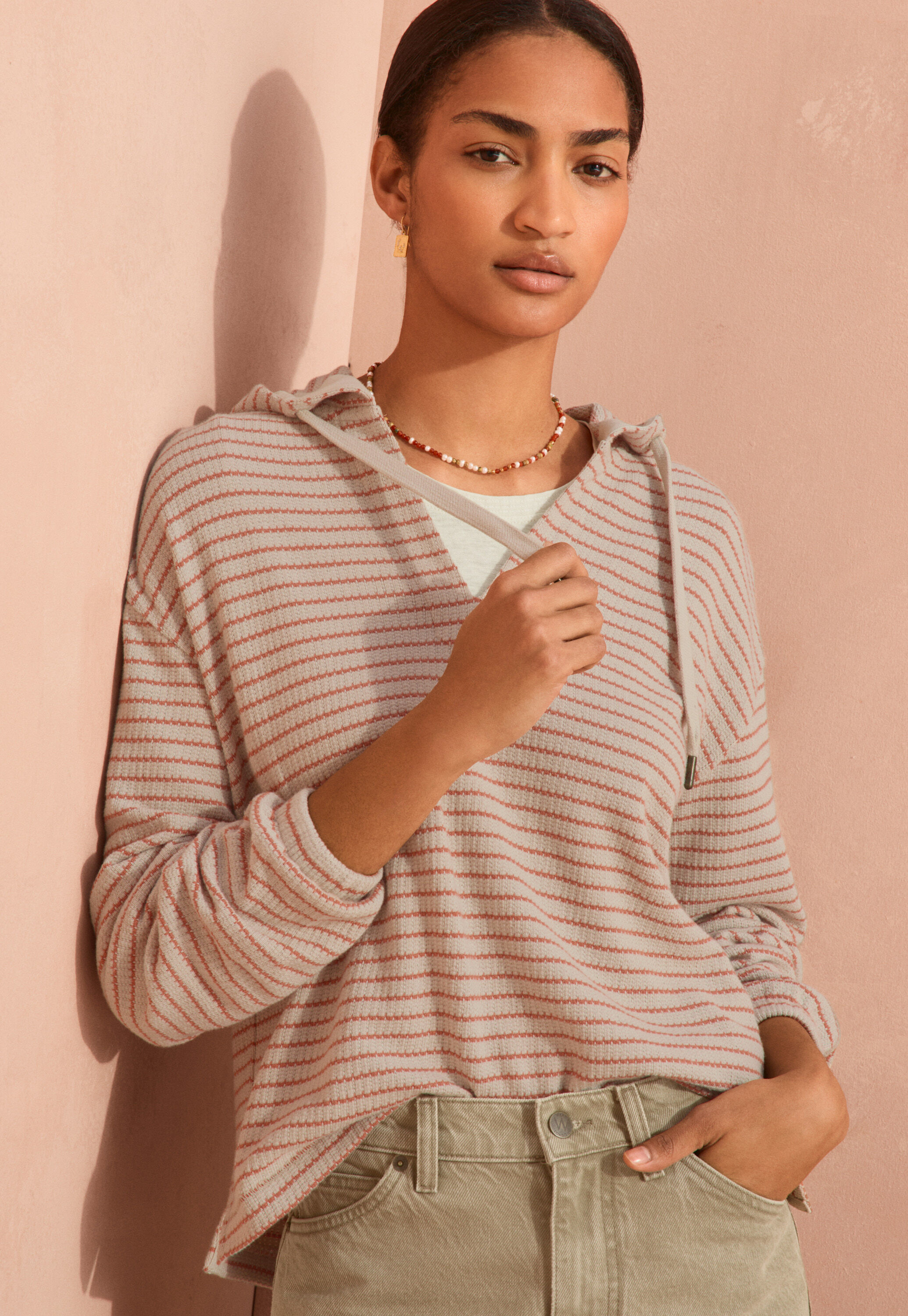 Textured striped hoodie