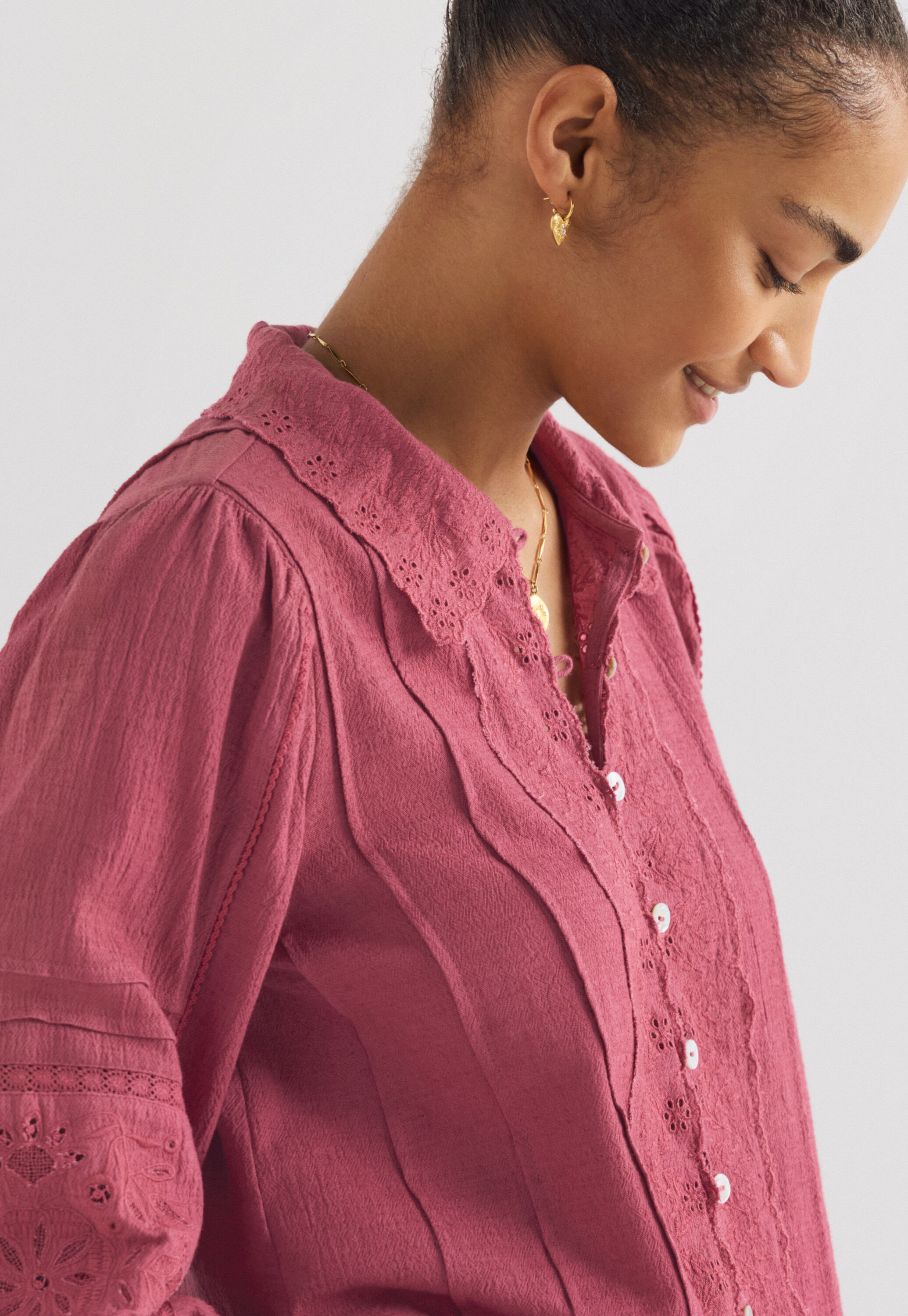 Lace blouse, Dusty rose, large