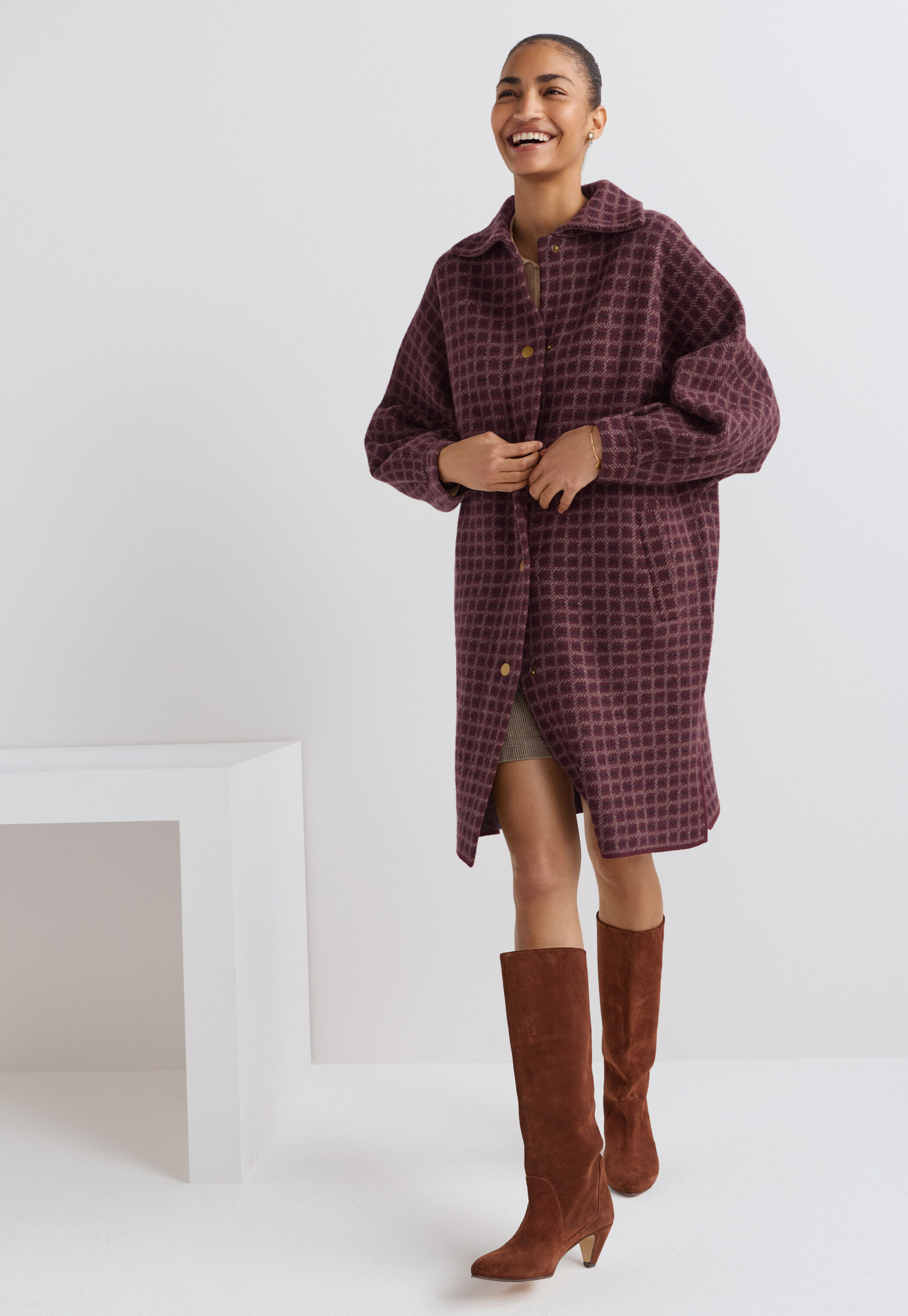 Checked jacket, Burgundy, large