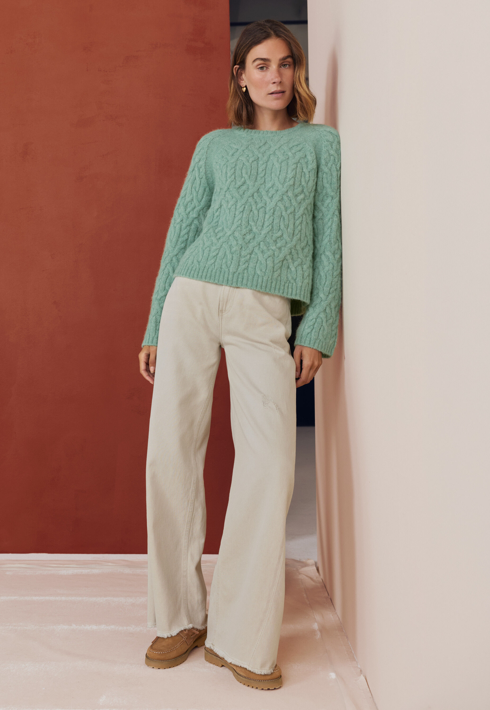 Mid-rise wide-leg jeans, Parchment, large