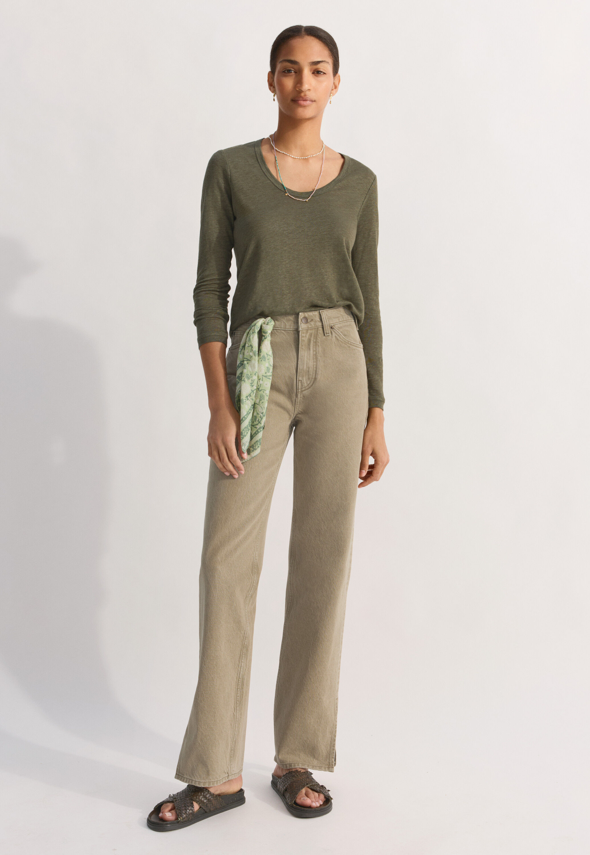 Long-sleeved scoop-neck top