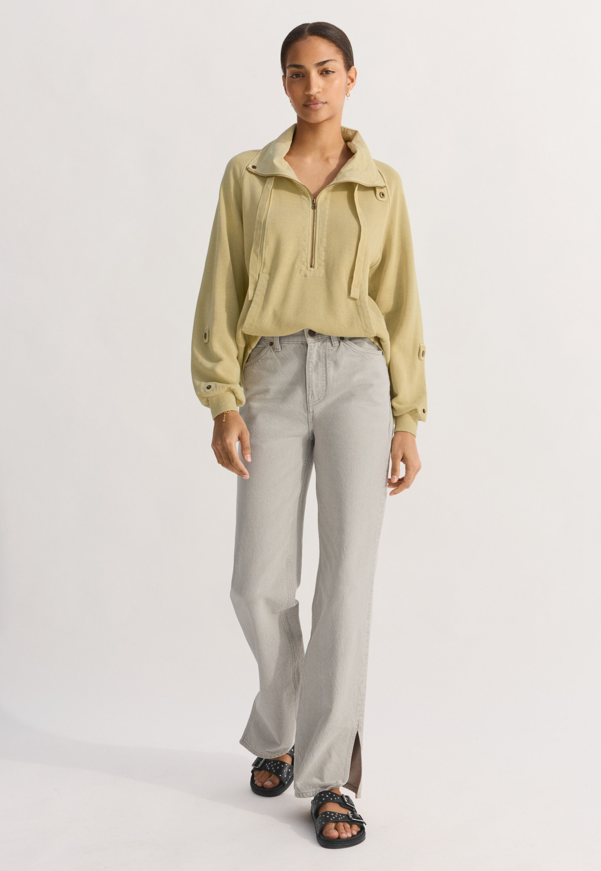Split-hem jeans, Light grey, large