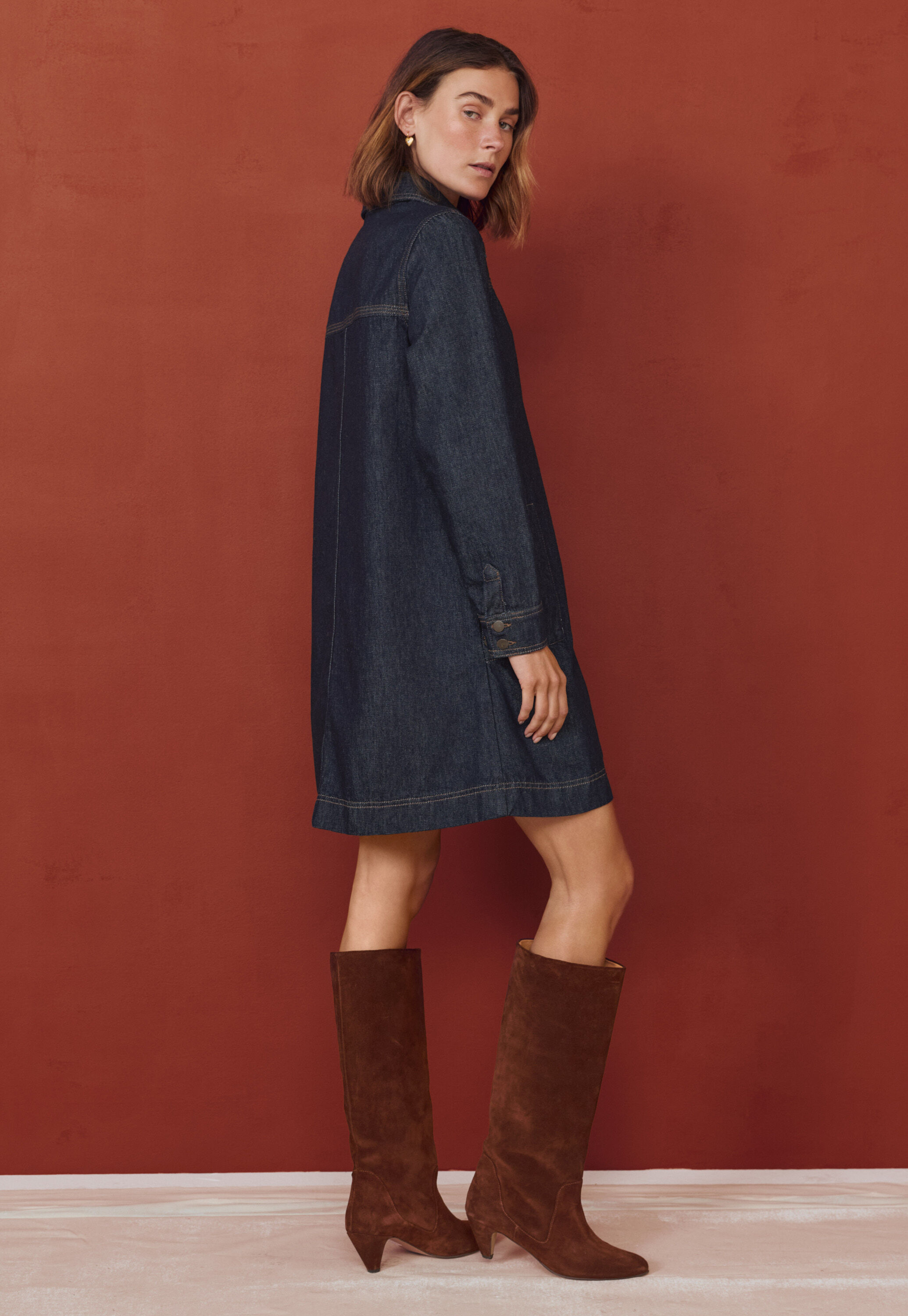 Denim A-line dress, Dark ocean, large