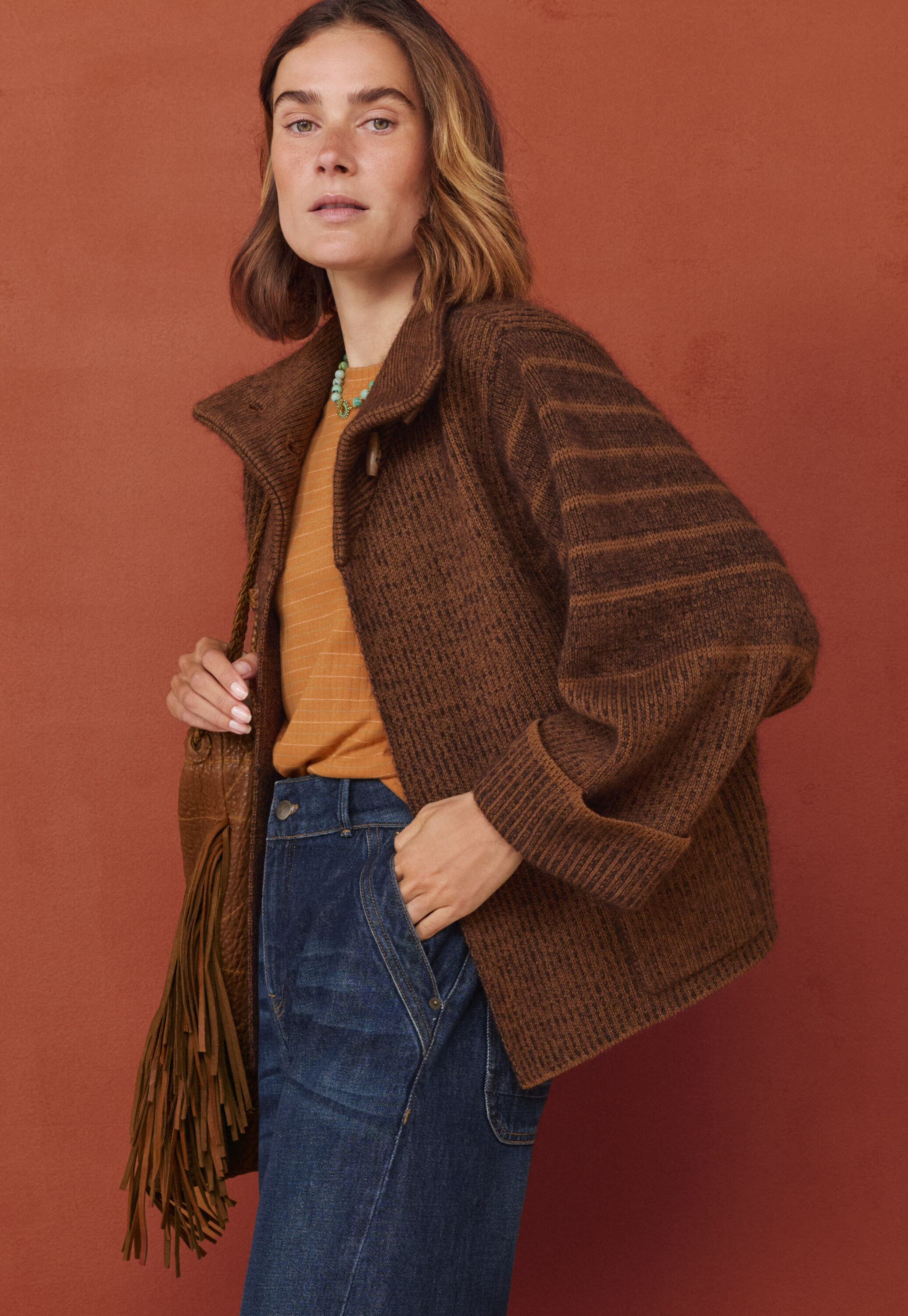 Waffle-stitch cardigan