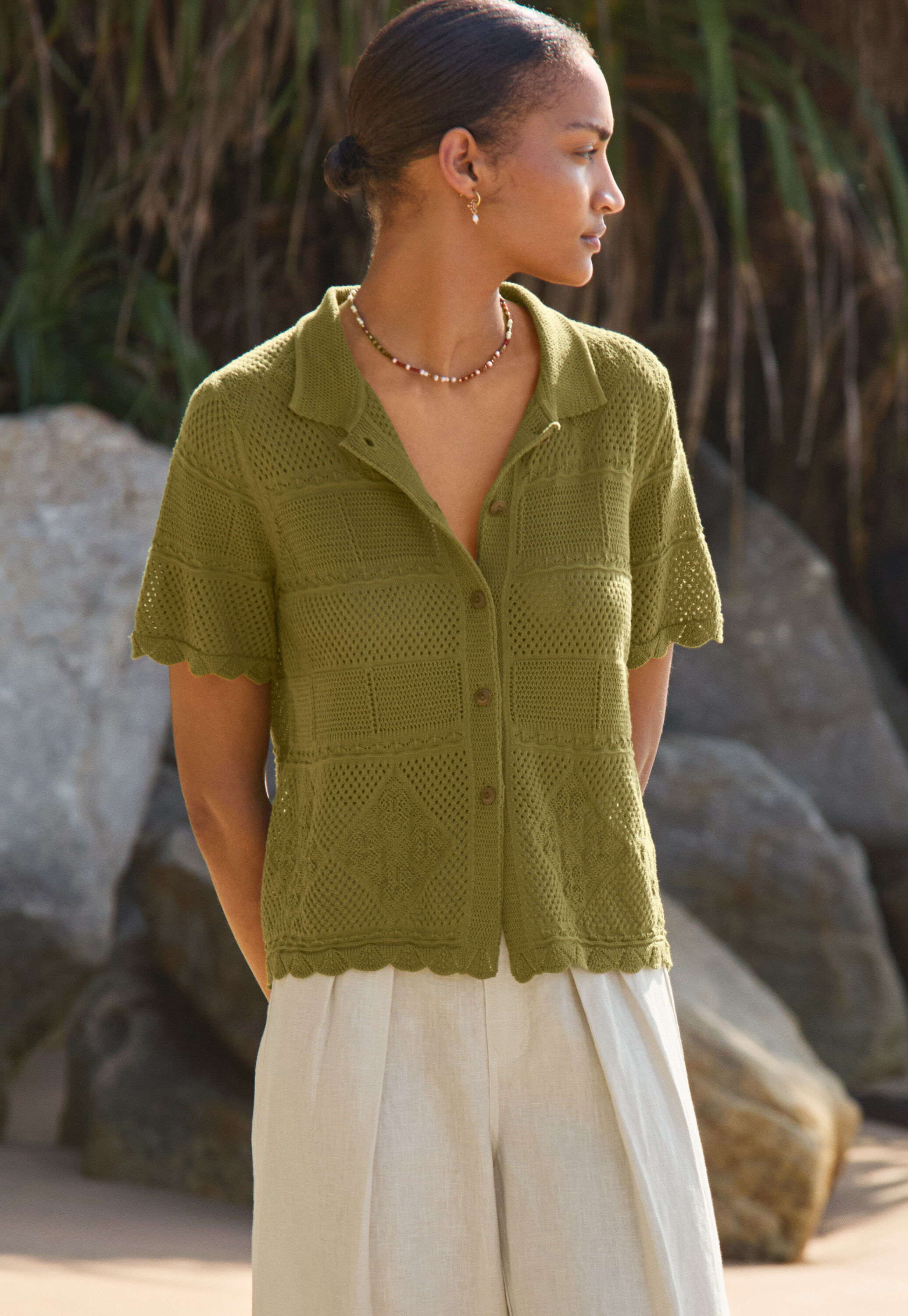 Lace-stitch sweater