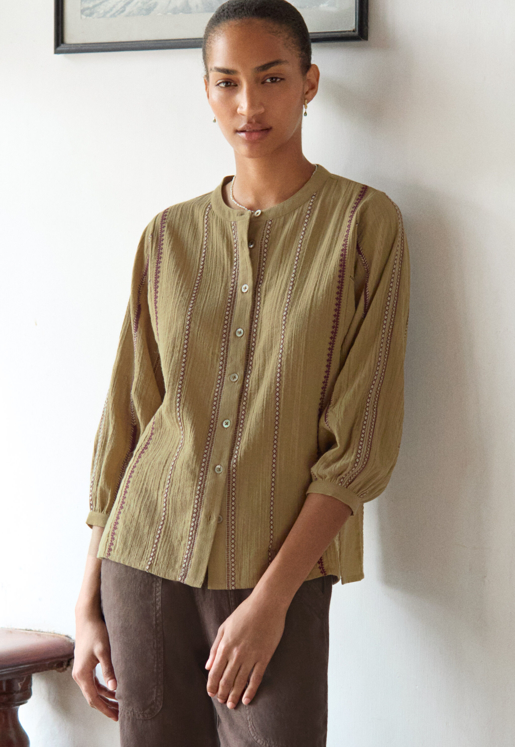 Loose-fit shirt, Khaki olive, large