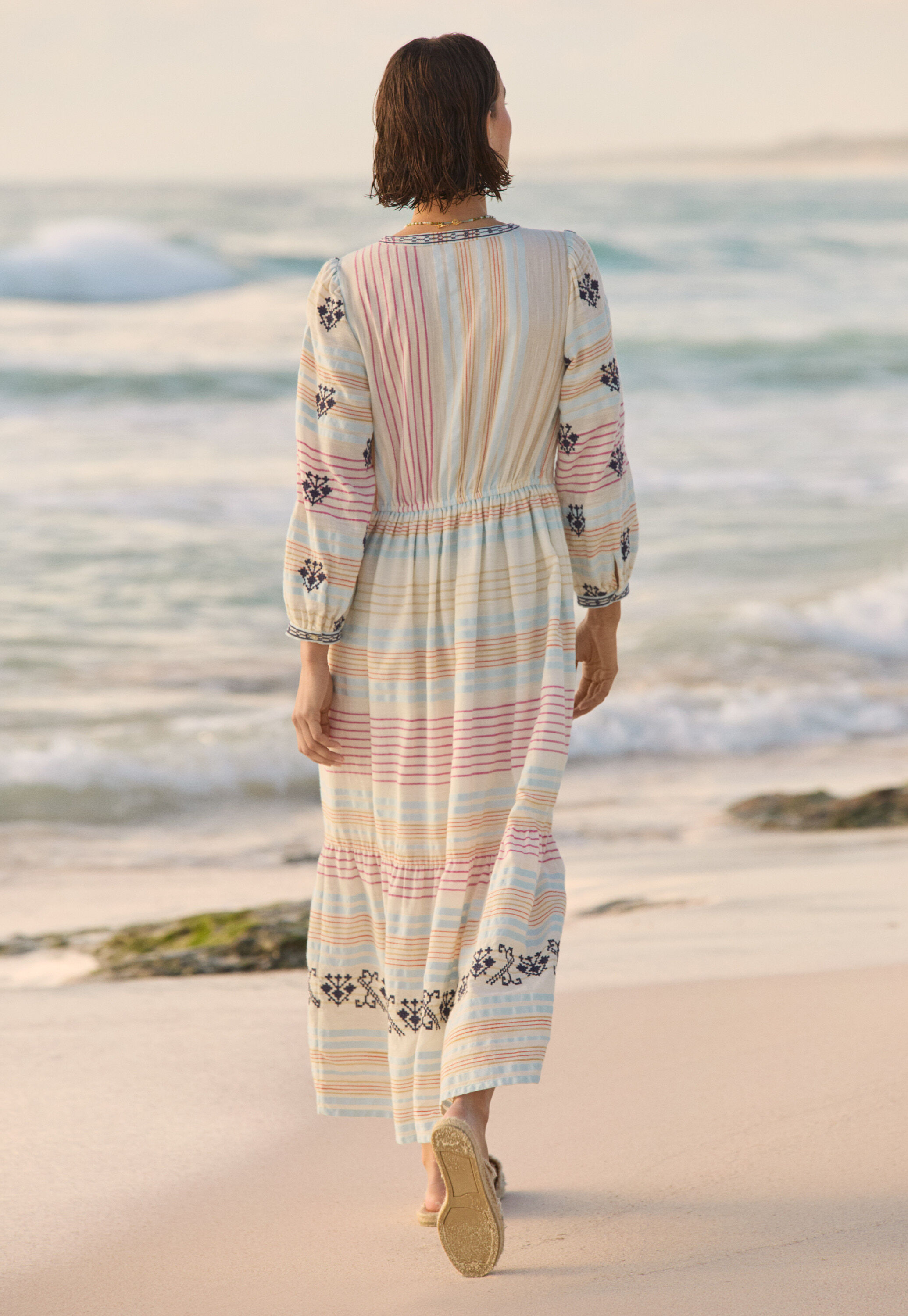 Embroidered striped dress