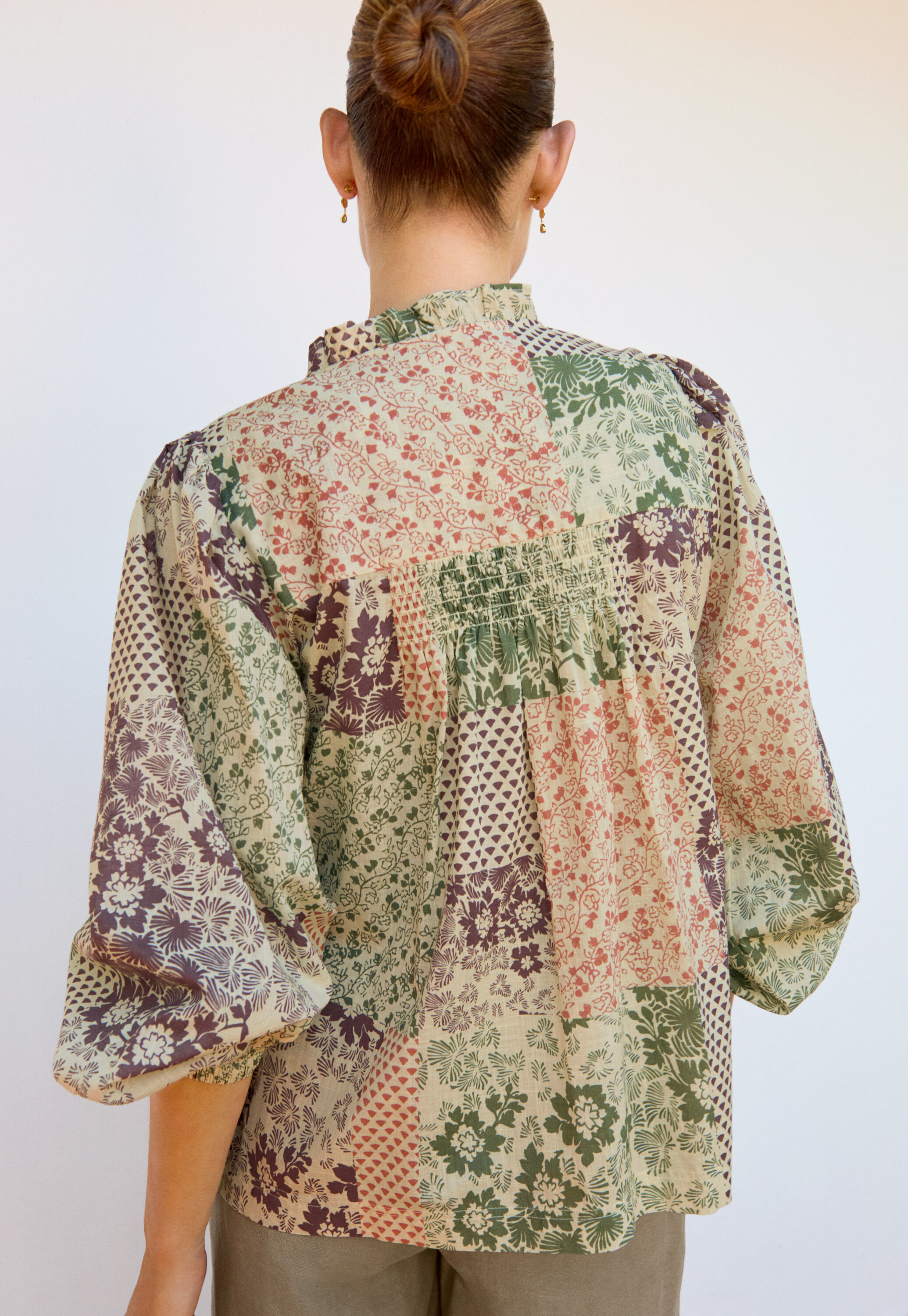 Tie-front printed blouse, Ivory plum, large