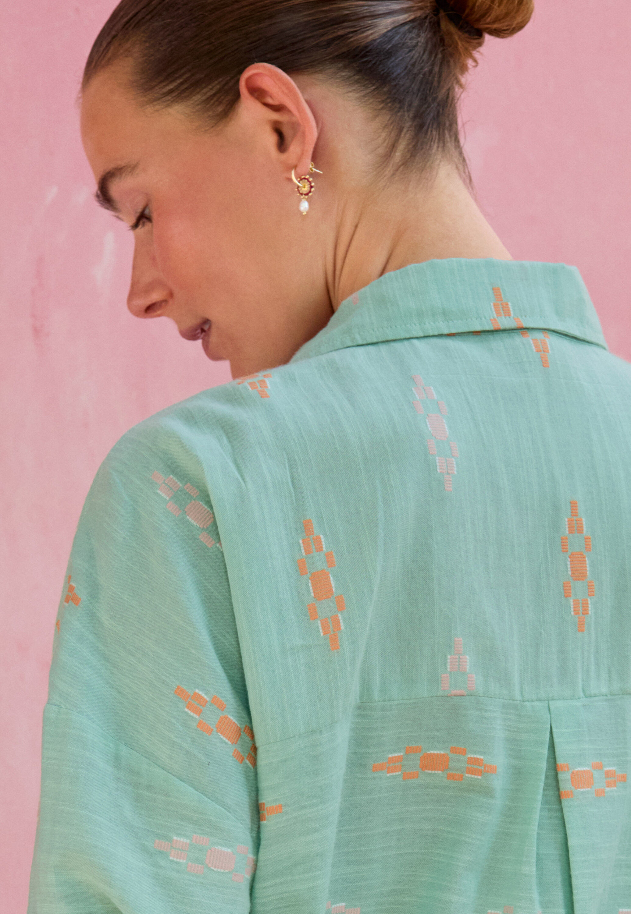Clipped jacquard shirt, Seafoam orange, large