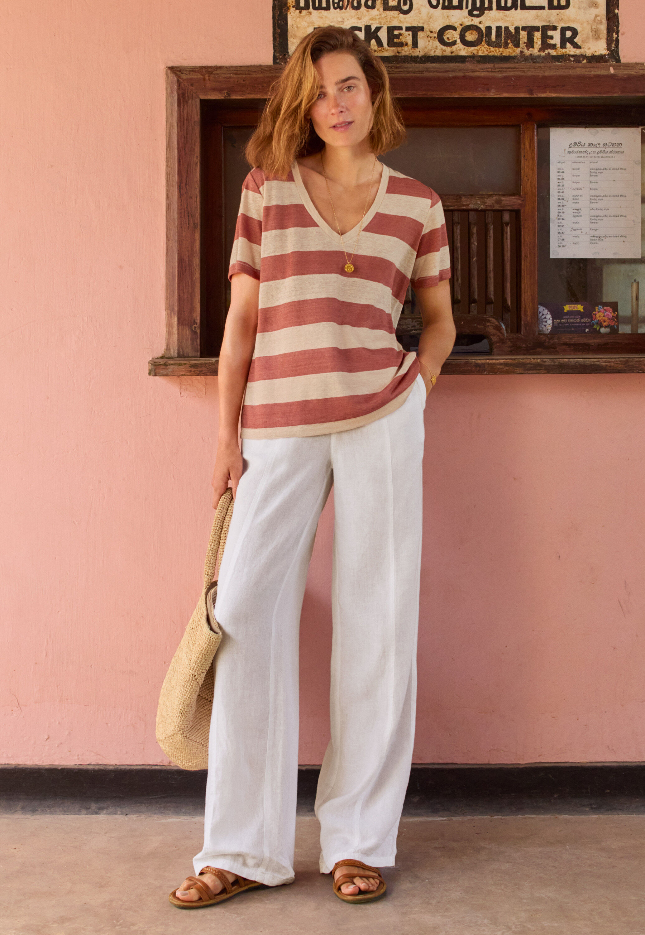 Striped v-neck T-shirt