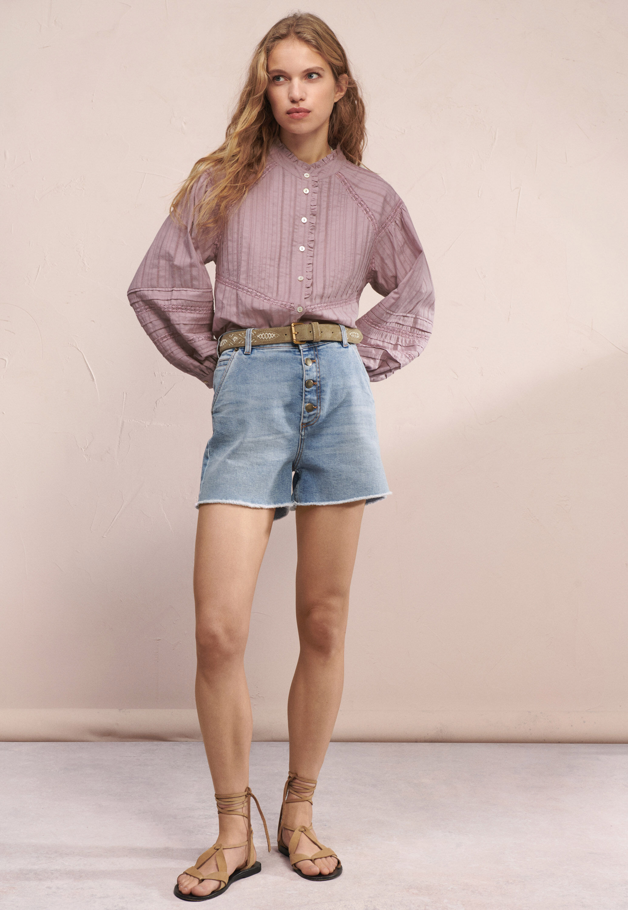 Raw-hem denim shorts