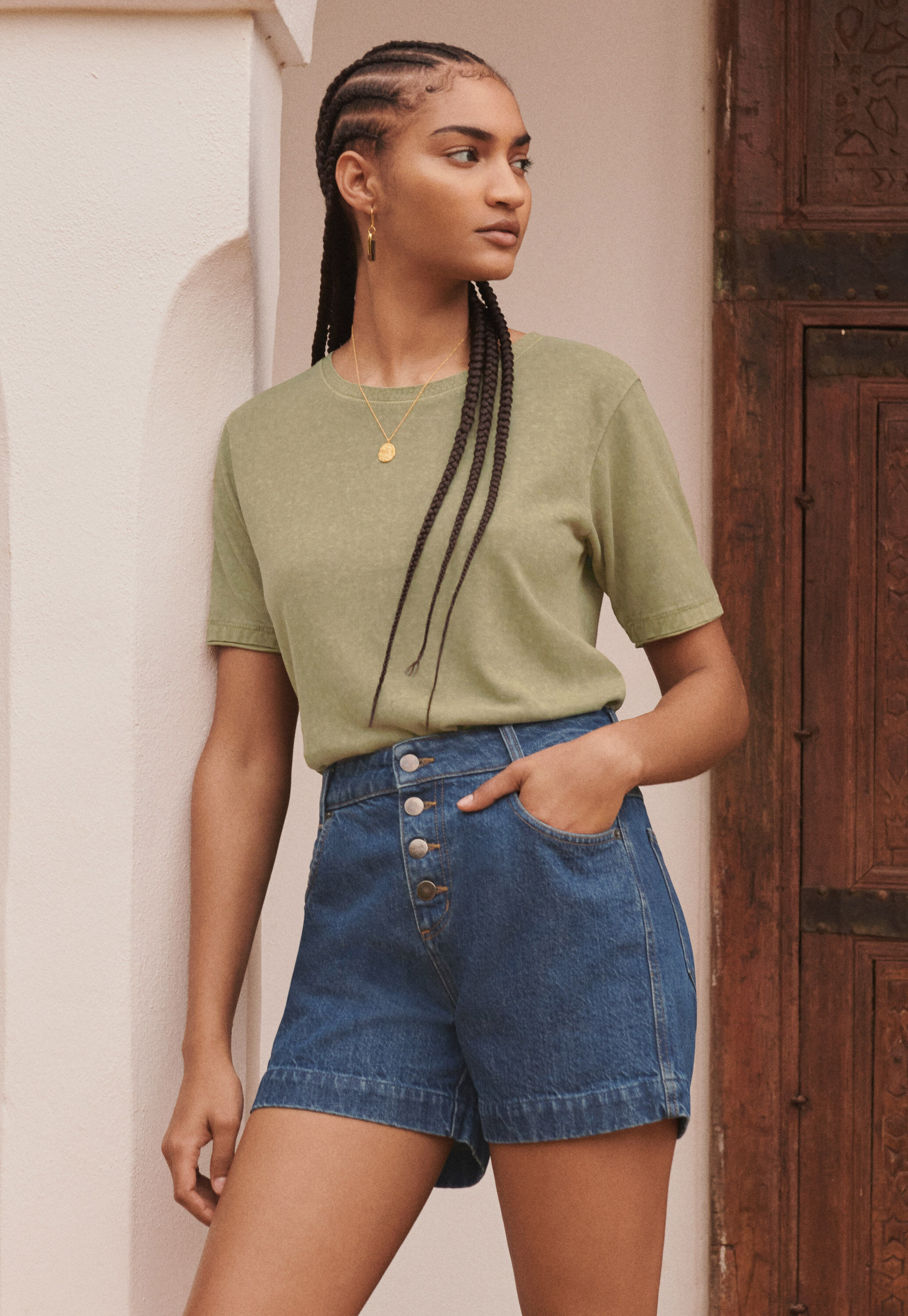 High-waisted denim shorts
