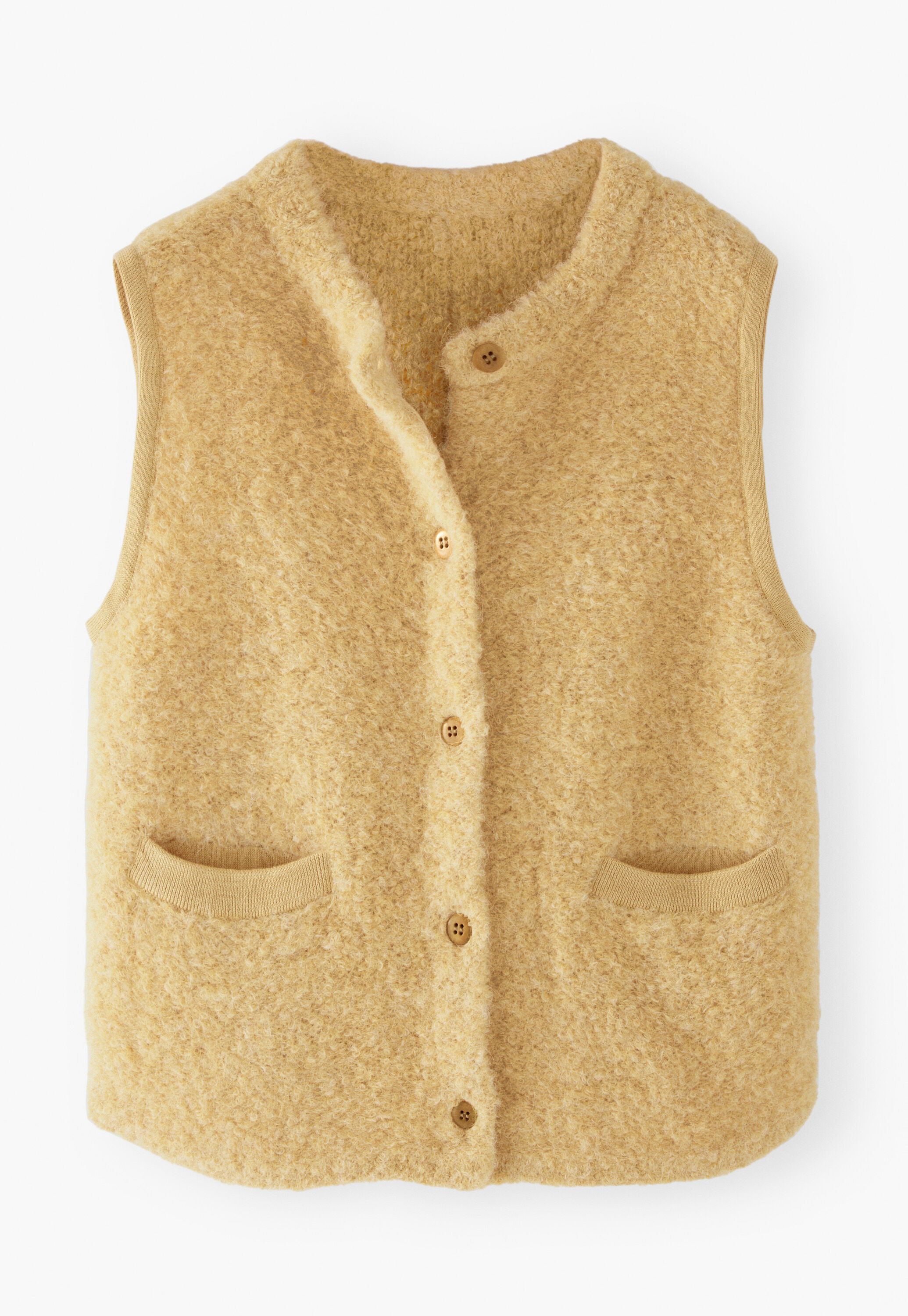 Boucl&eacute; knitted gilet, Sand yellow, large