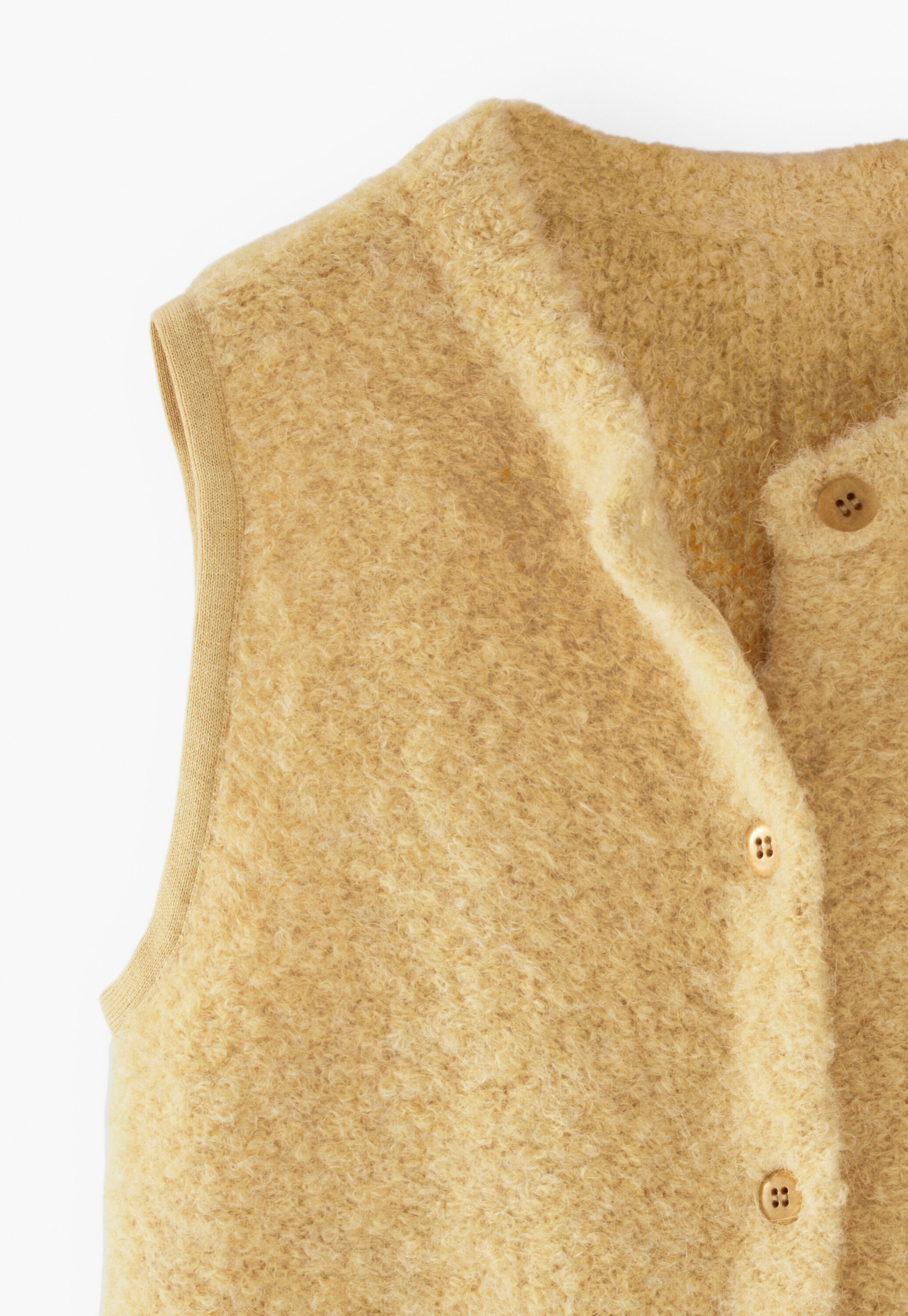 Boucl&eacute; knitted gilet, Sand yellow, large