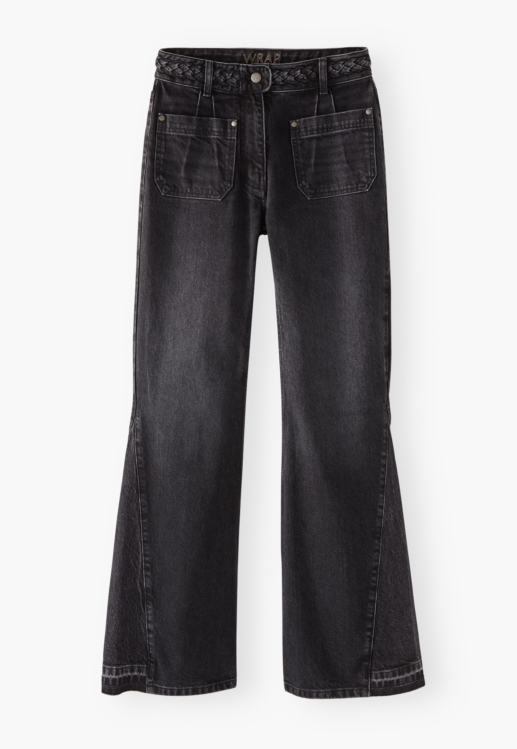Mixed-wash flared jeans, Washed black, large
