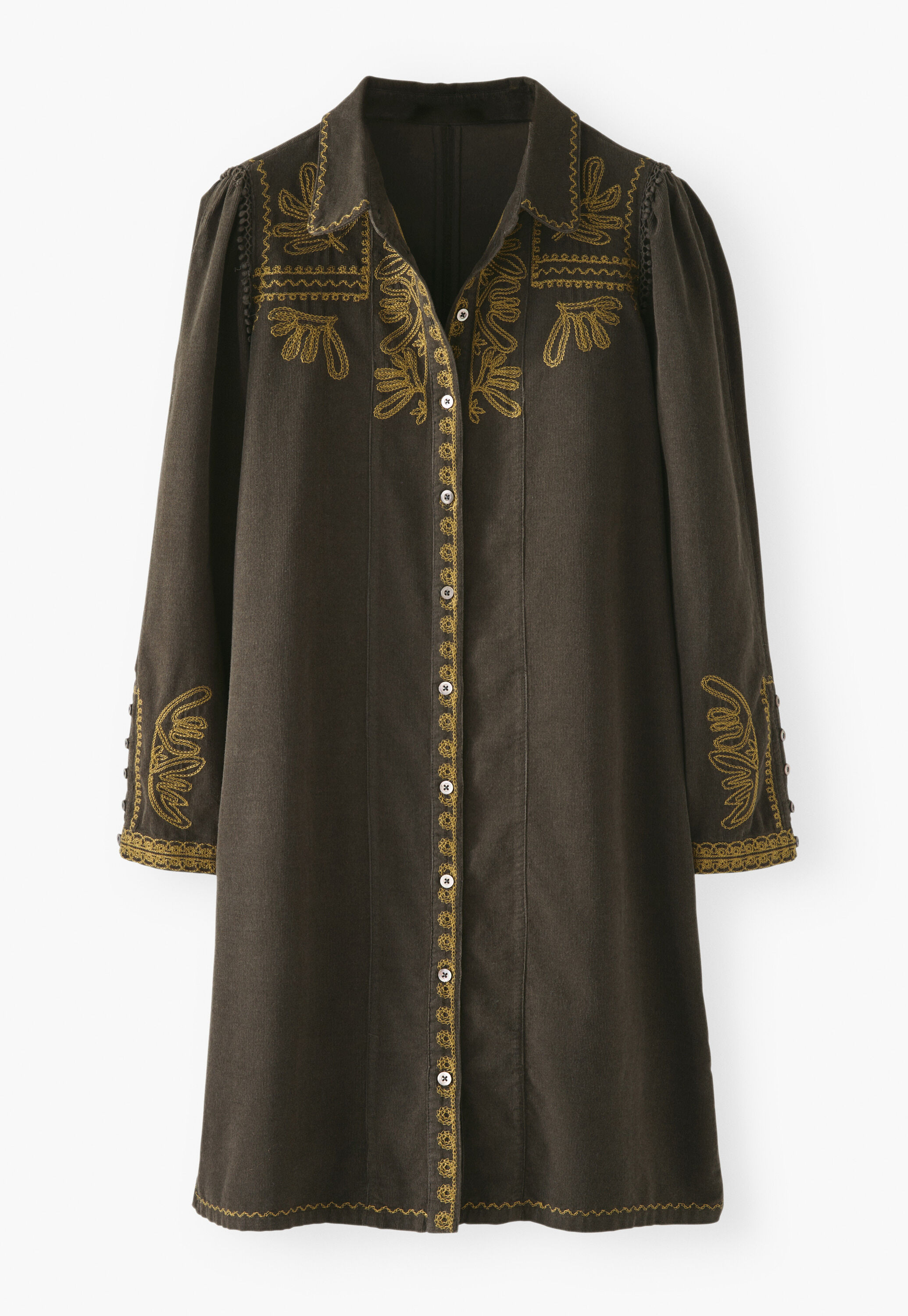 Embroidered cord shift-dress