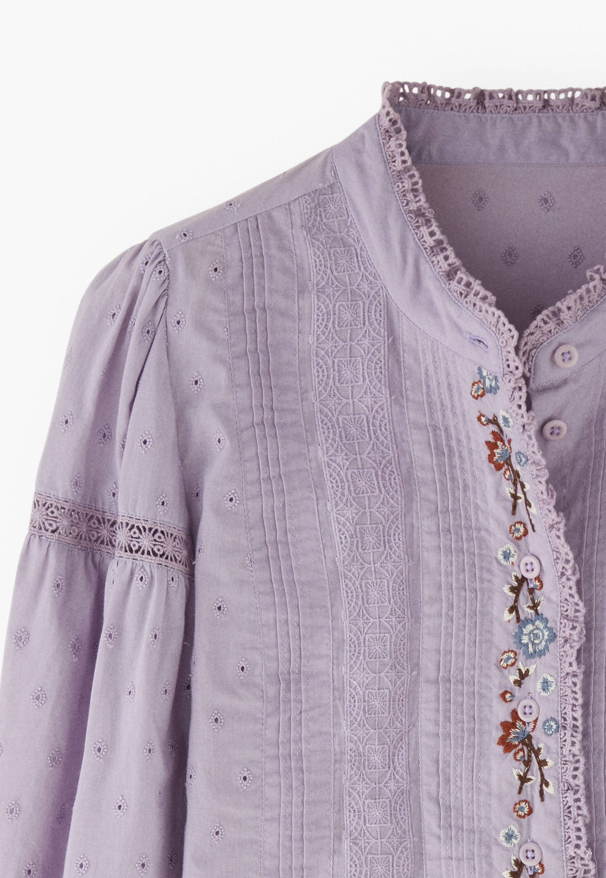 Embroidered broderie blouse, Lavender, large