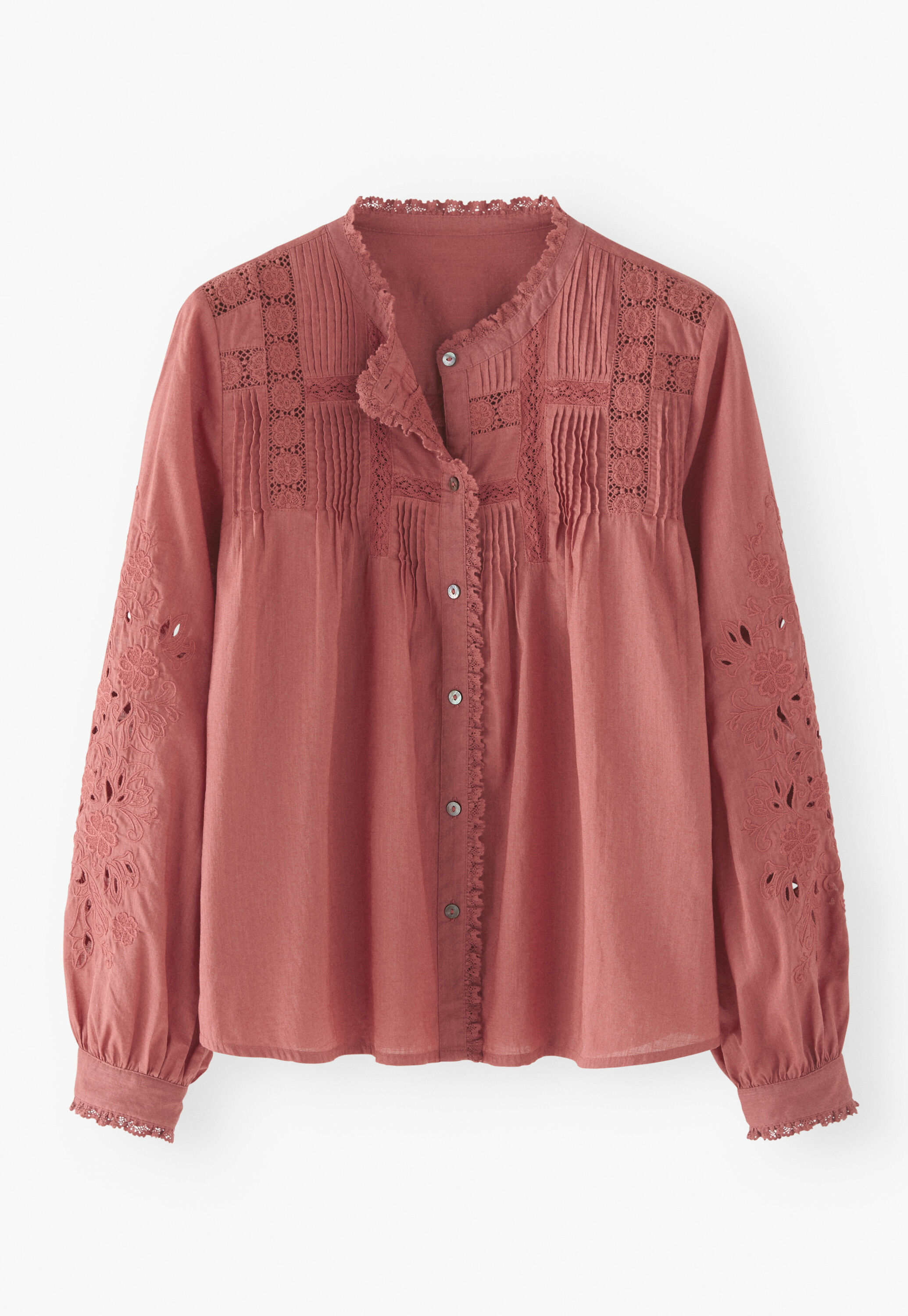 Lace pintuck blouse, Pink raspberry, large
