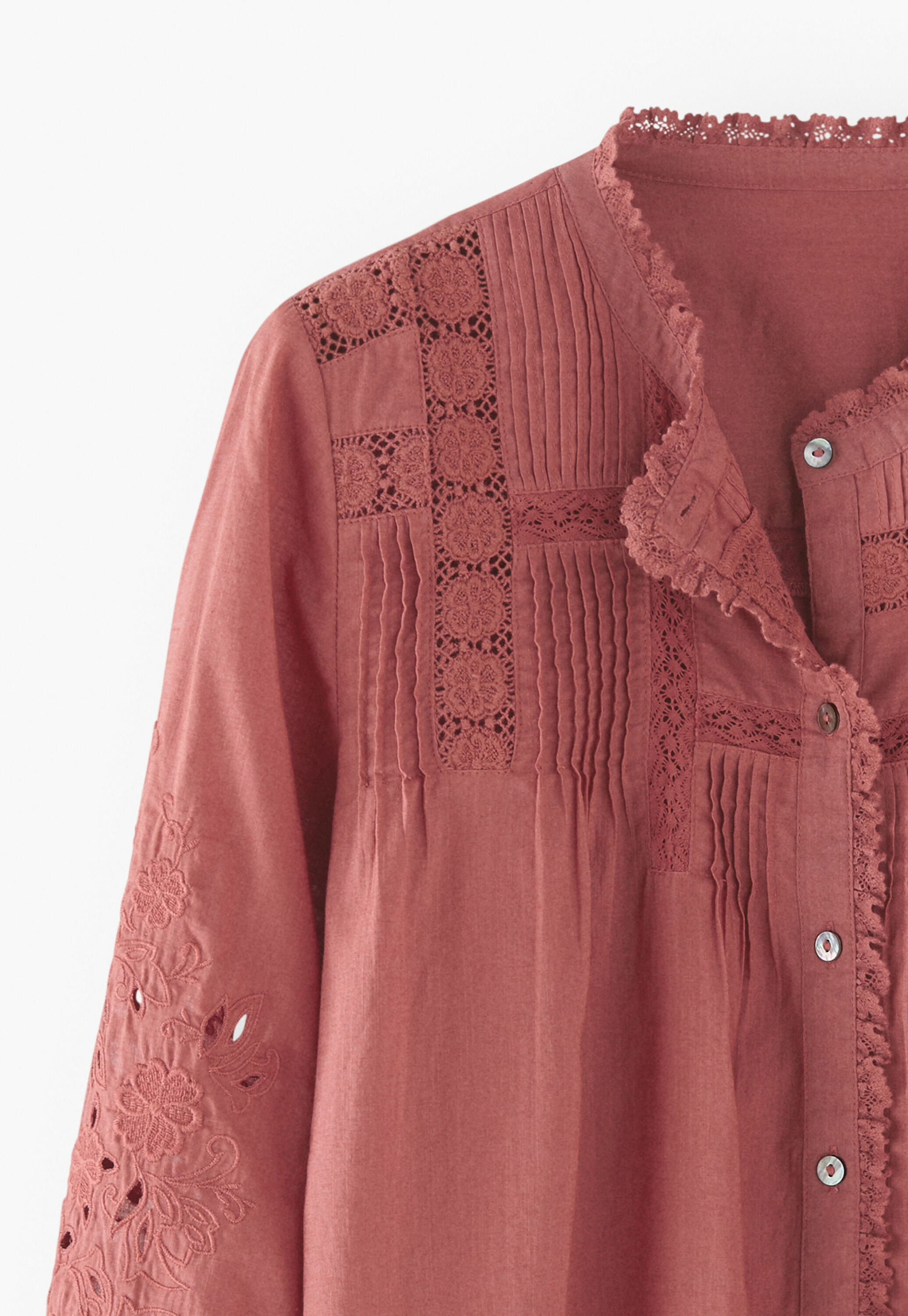 Lace pintuck blouse, Pink raspberry, large