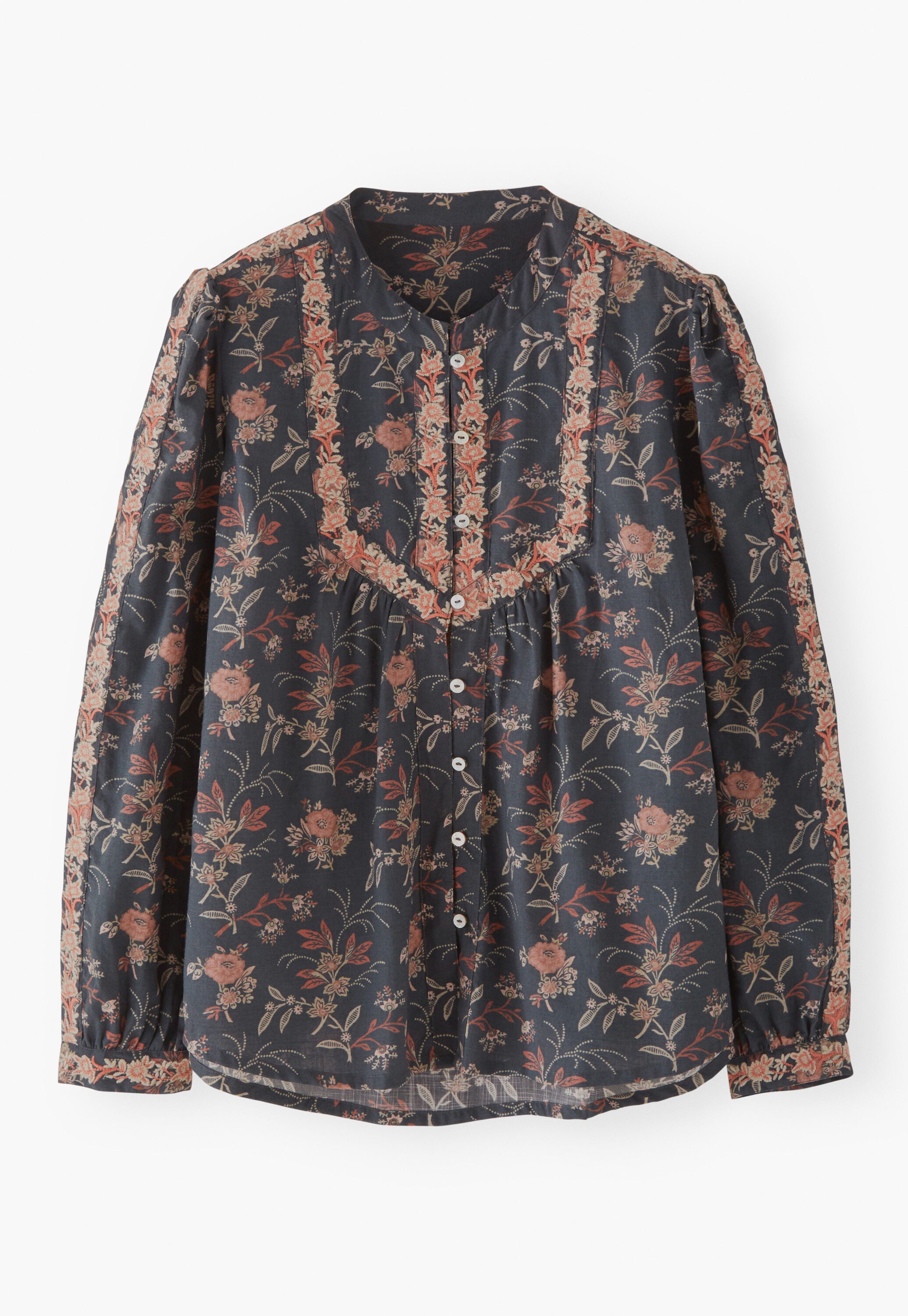 Embroidered printed blouse, Charcoal, large