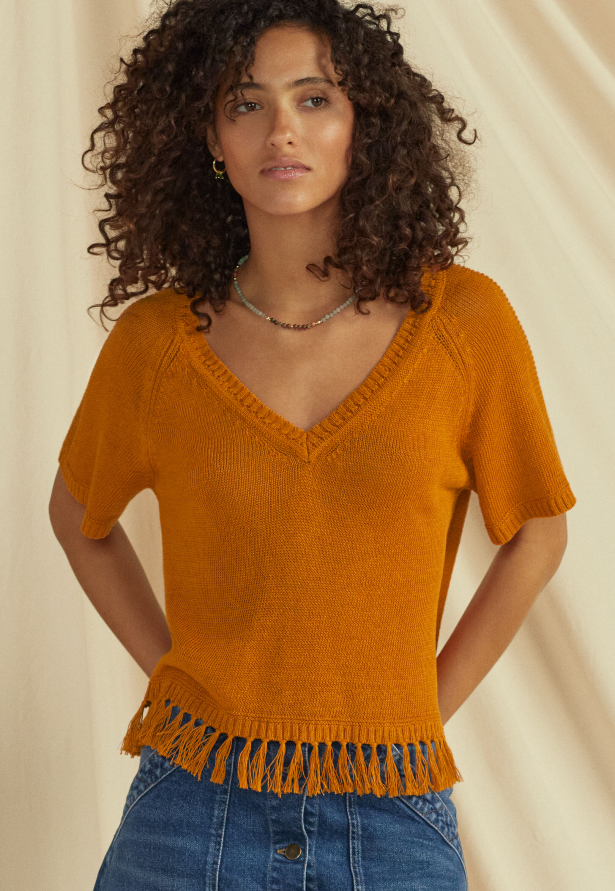 Lace-stitch sweater