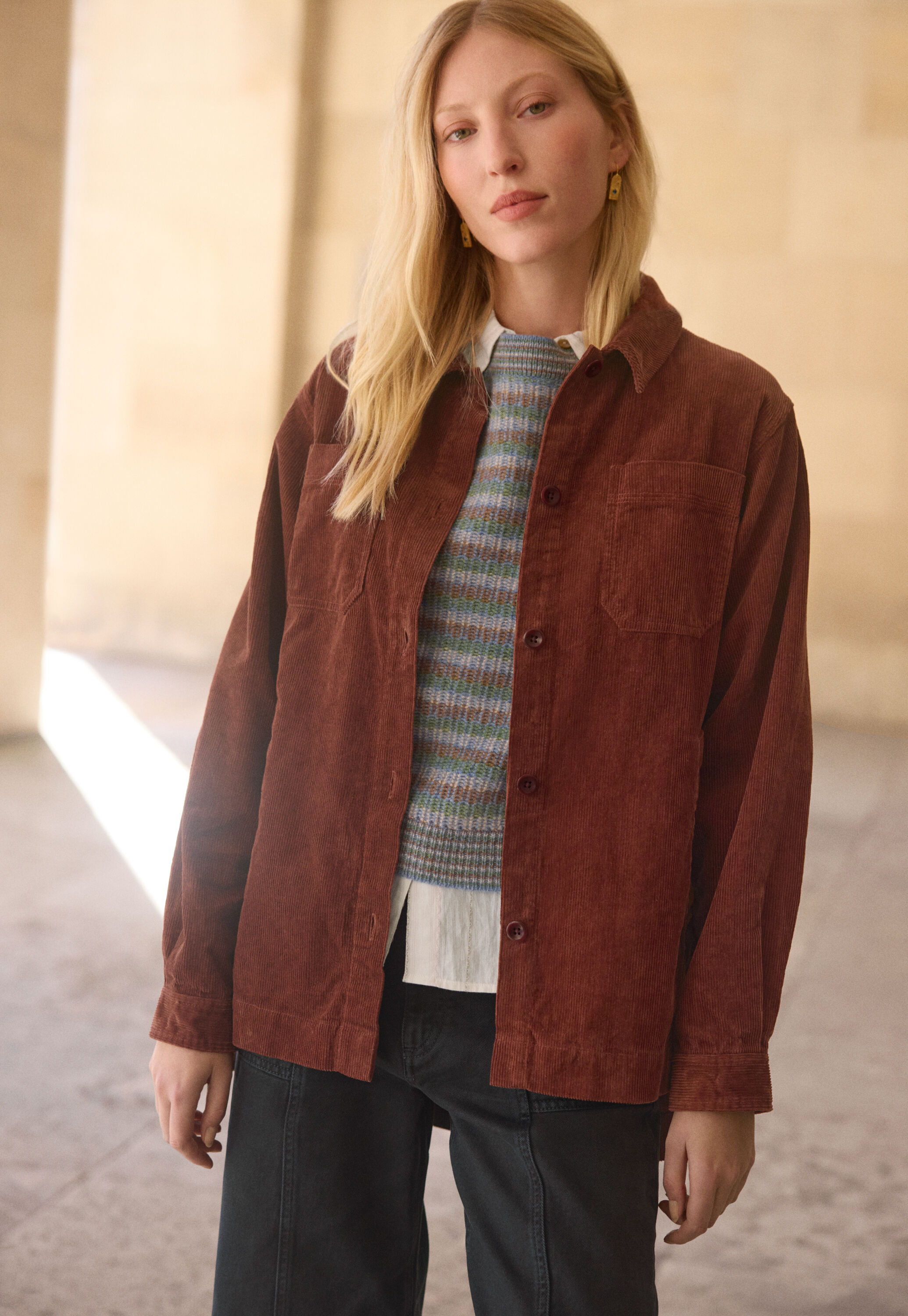 Oversized cord shacket