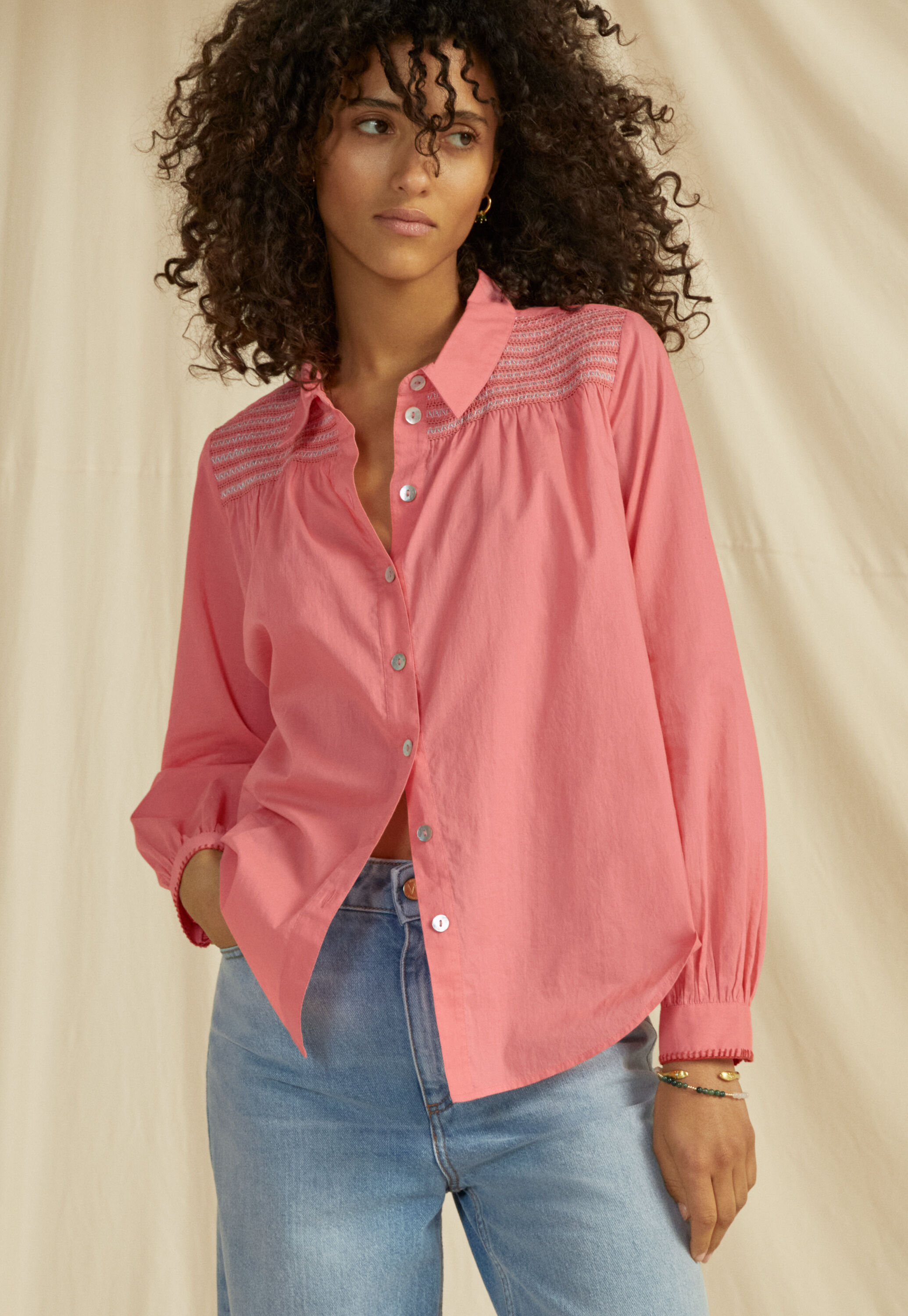 Shirring-detail shirt